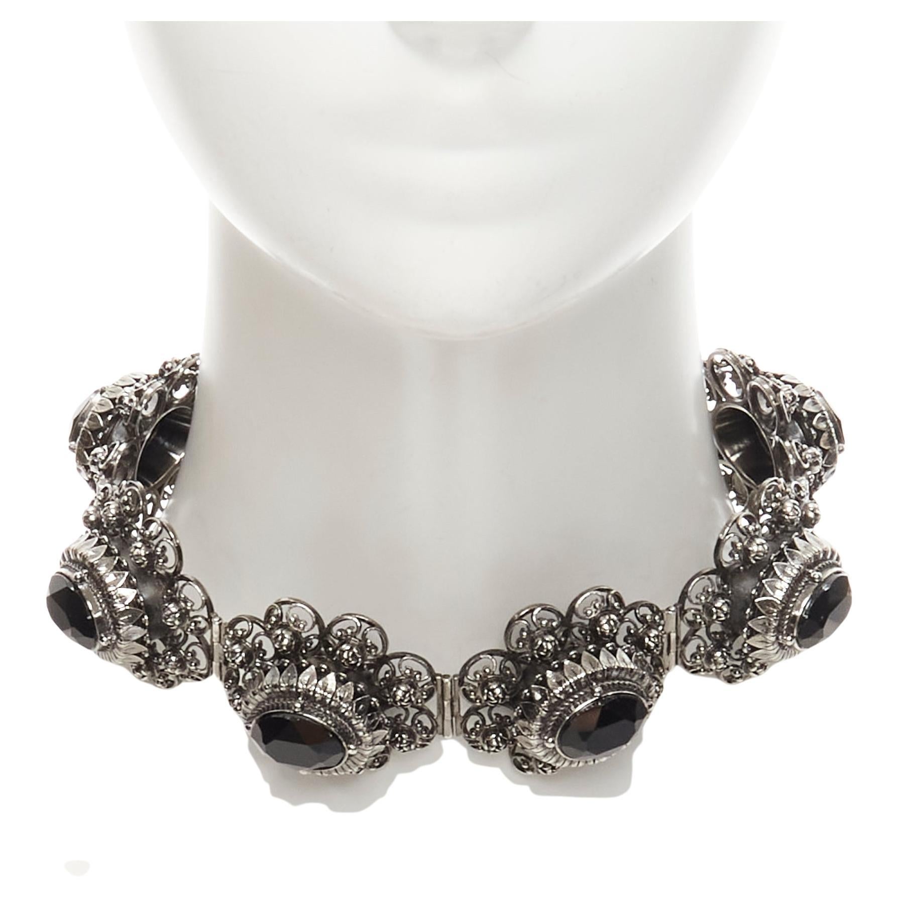 ALEXANDER MCQUEEN Laufsteg Rose Choker Halskette aus Rotguss-Silber mit schwarzem Juwelen im Angebot