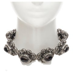 Used ALEXANDER MCQUEEN Runway Rose Choker gunmetal silver black jewel choker necklace