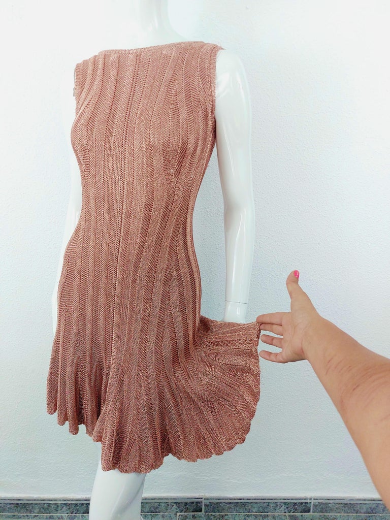 Alexander McQueen Runway Ruffled Champagne Rose Gold Sparkling Metallic  Dress For Sale at 1stDibs