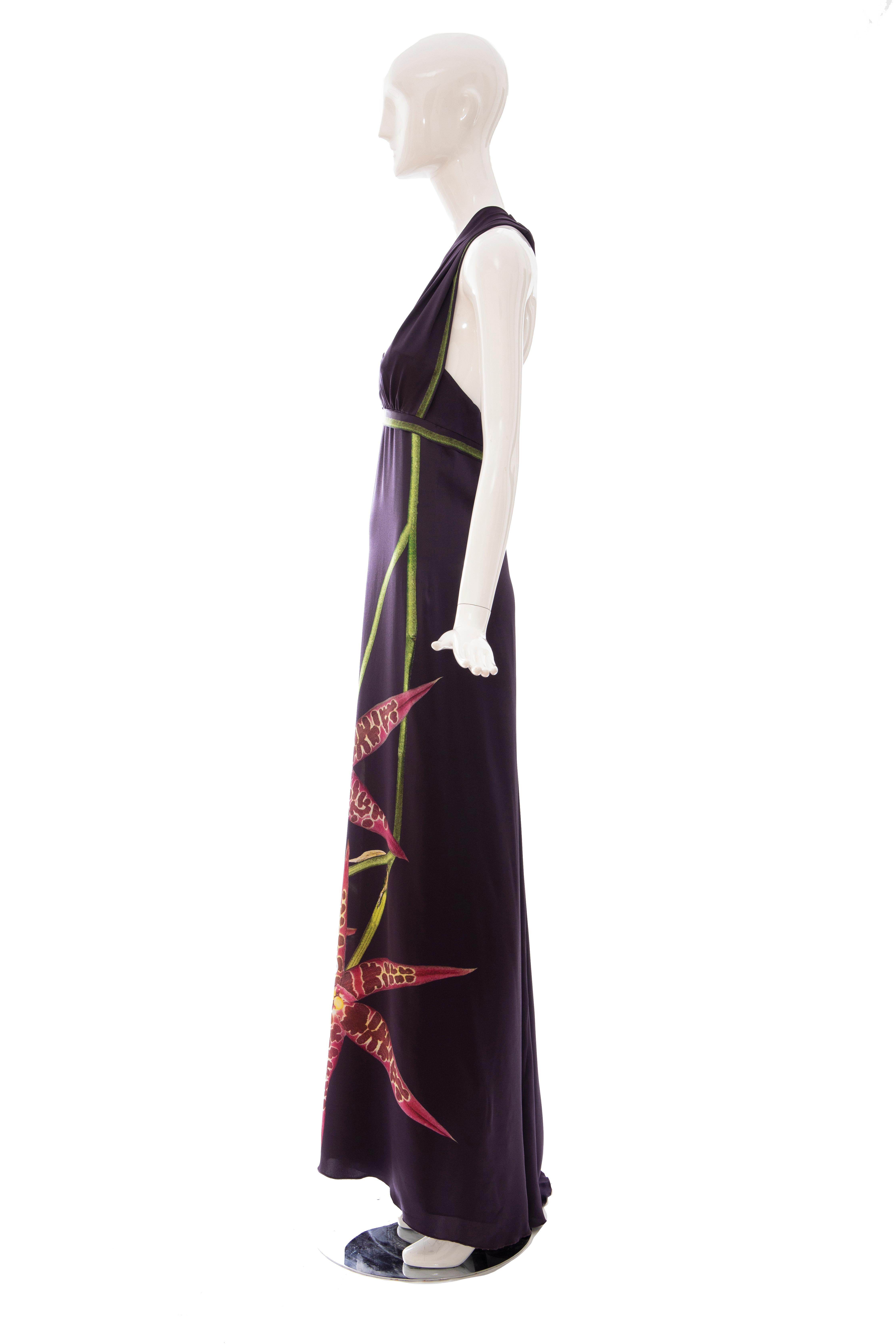 Alexander McQueen Runway Silk Eggplant Printed Orchids Evening Dress, Fall 2004 4