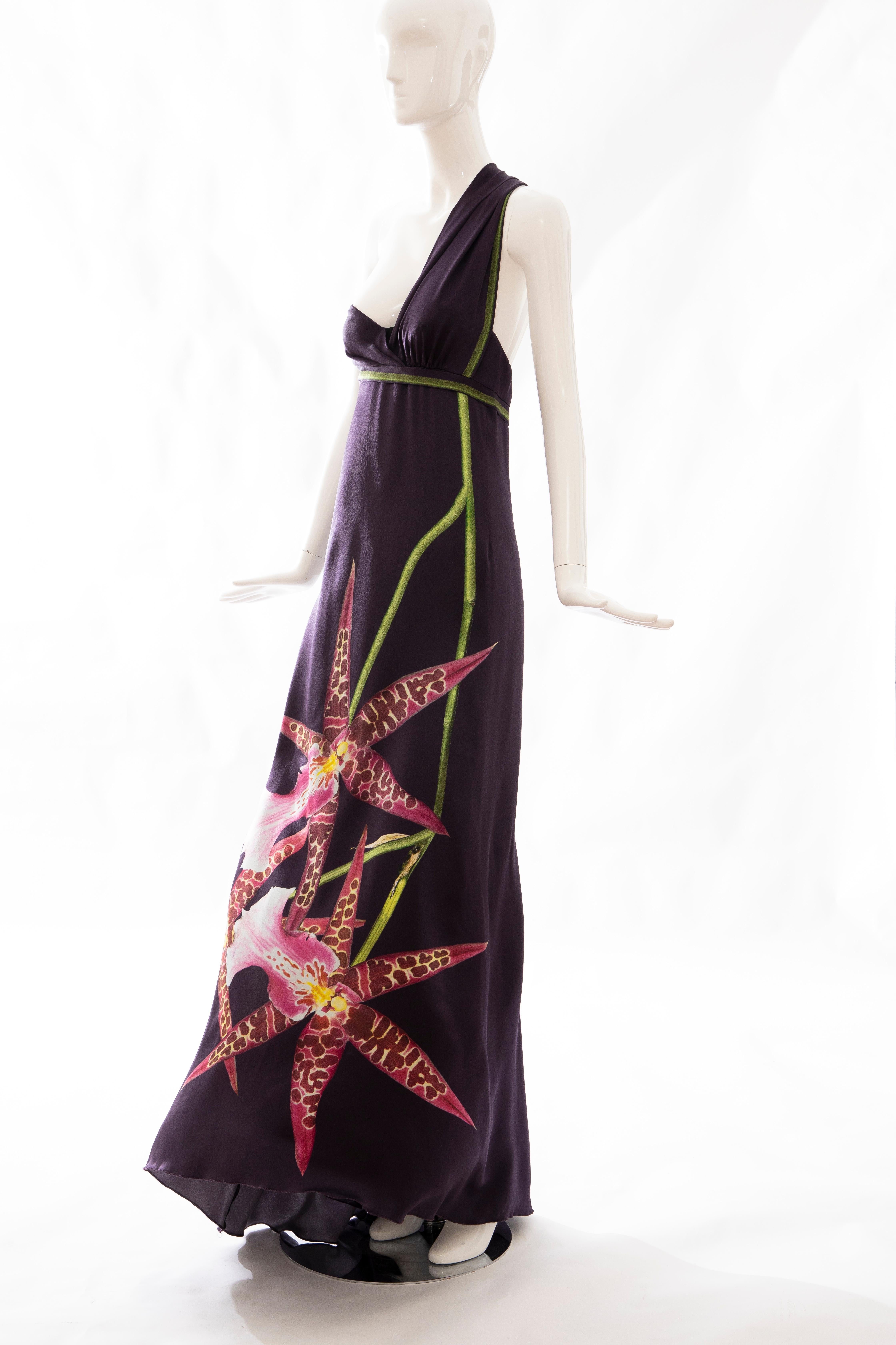 Alexander McQueen Runway Silk Eggplant Printed Orchids Evening Dress, Fall 2004 5