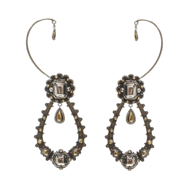 ALEXANDER MCQUEEN Runway silver rhinestone teardrop earcuff statement earring For Sale