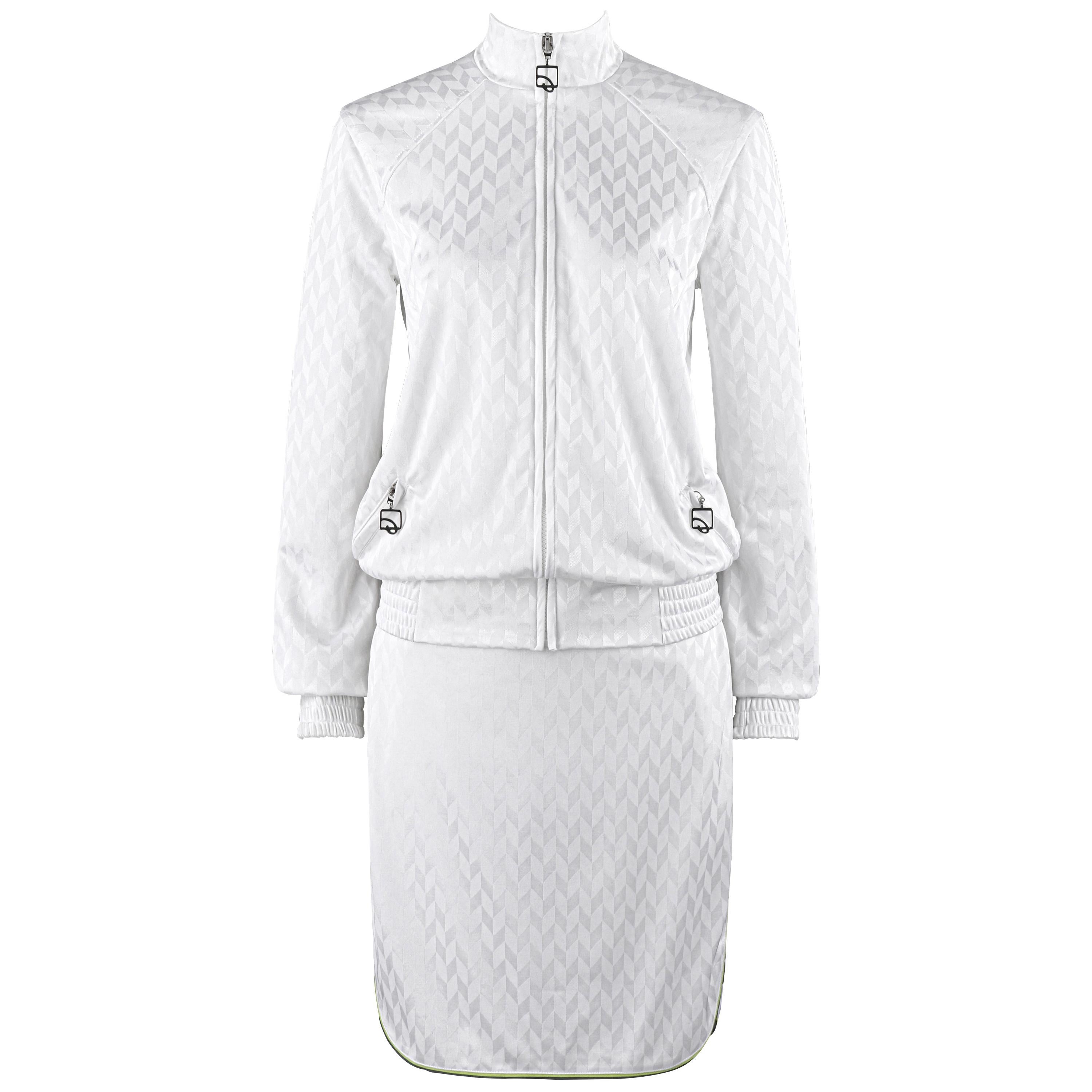 ALEXANDER McQUEEN S/S 2000 "Eye" 2pc White Herringbone Athletic Skirt Set NWT For Sale