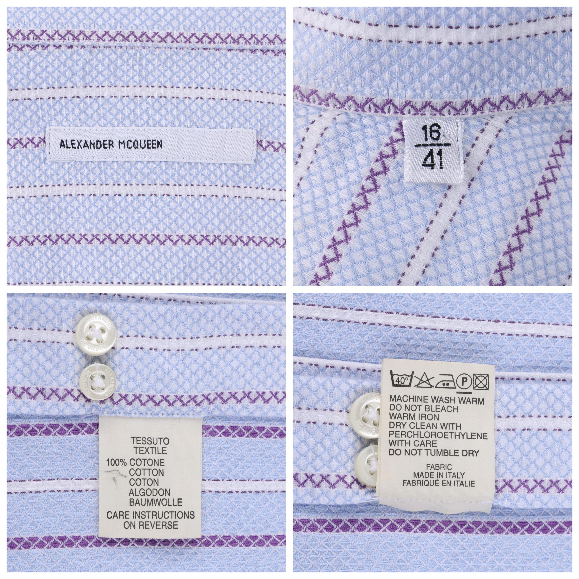 ALEXANDER McQUEEN S/S 1995 Striped Crosshatch Button Front Men's Dress Shirt  In Good Condition For Sale In Thiensville, WI