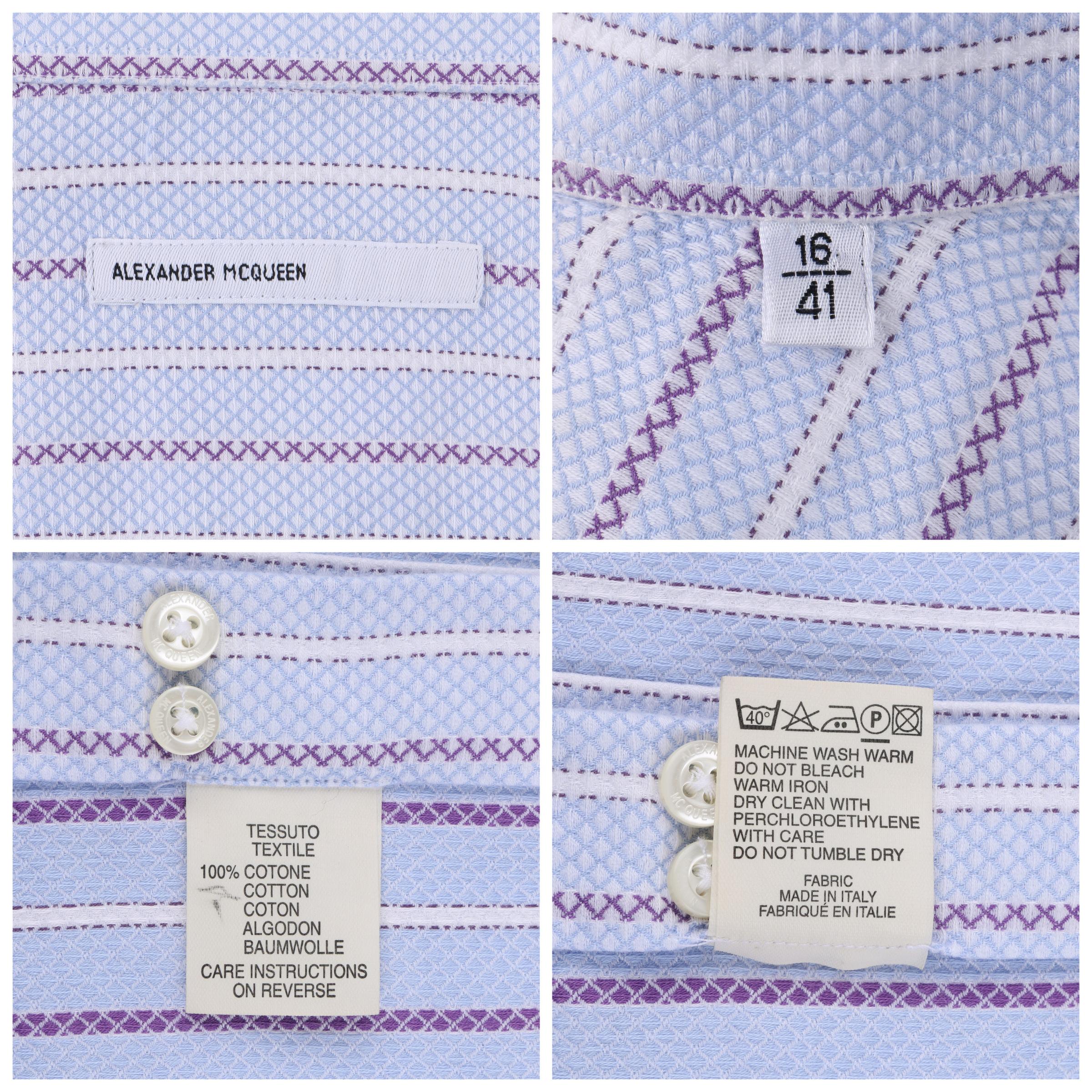 ALEXANDER McQUEEN S/S 1995 Striped Crosshatch Button Front Men's Dress Shirt In Good Condition For Sale In Thiensville, WI