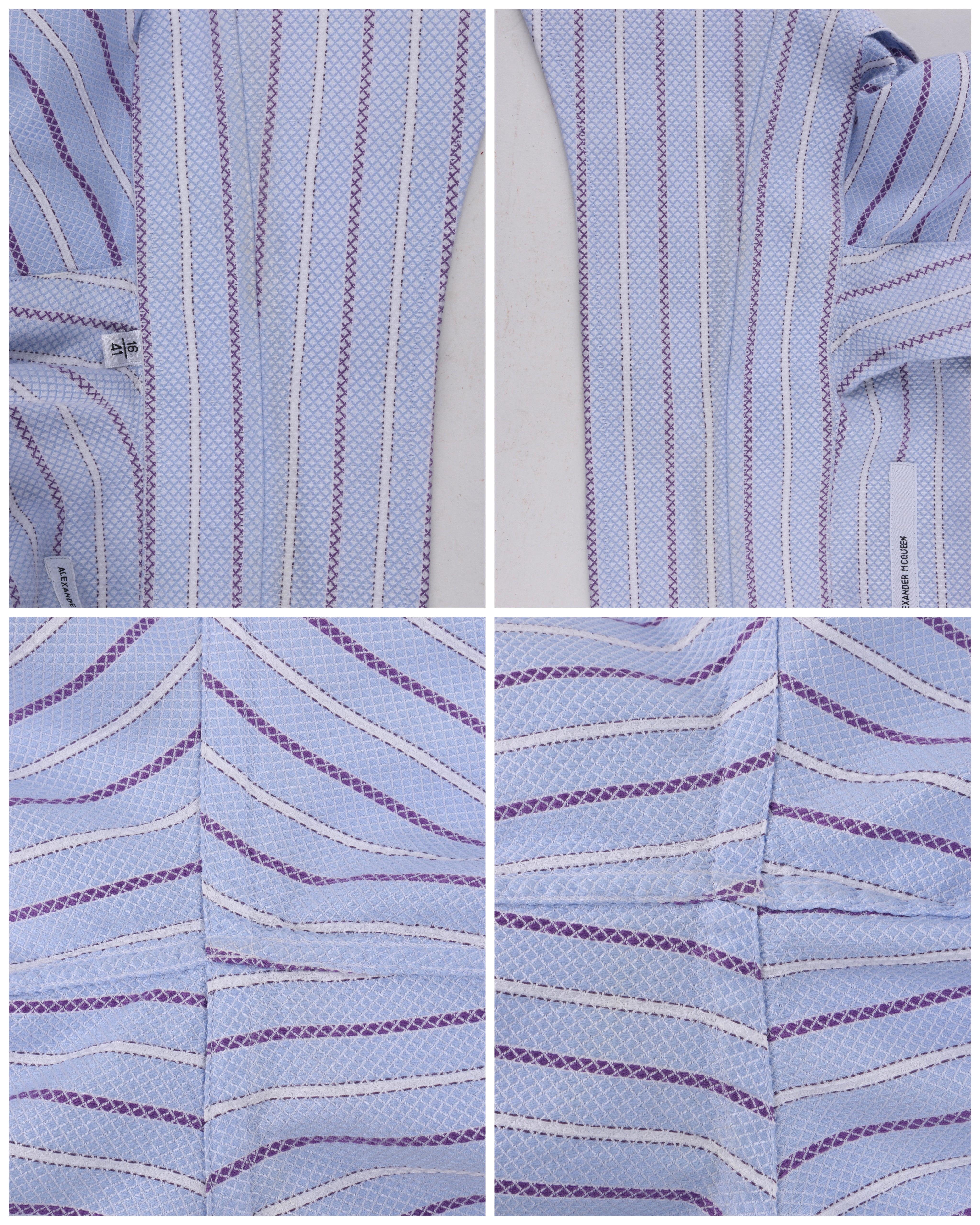 ALEXANDER McQUEEN S/S 1995 Striped Crosshatch Button Front Men's Dress Shirt For Sale 1