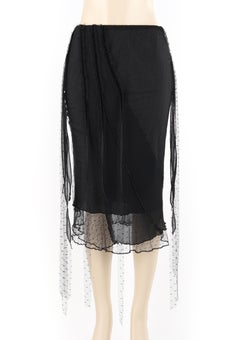 ALEXANDER McQUEEN S/S 1995 "The Birds" Black Silk Lace Strip Layered Midi Skirt