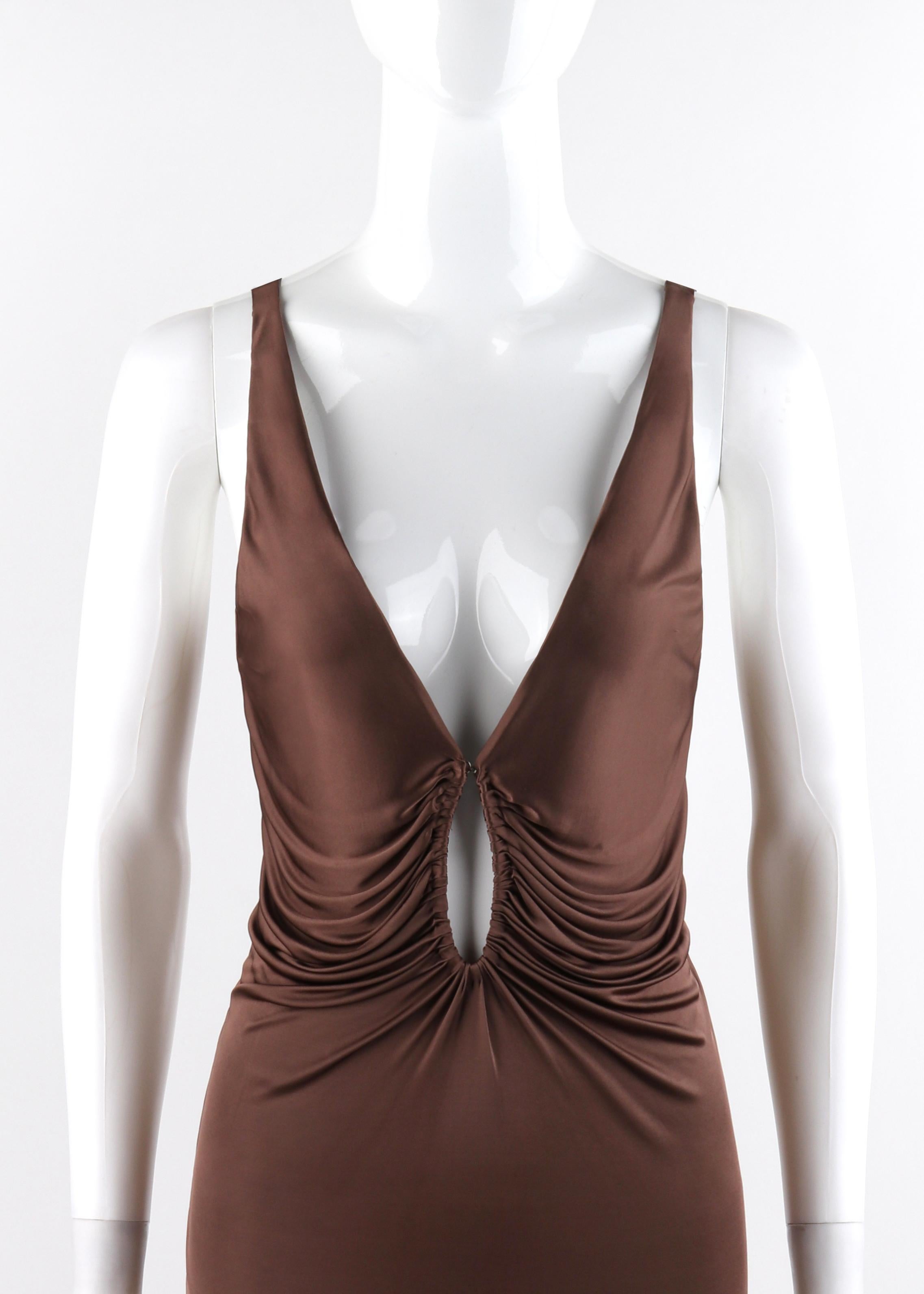 Black ALEXANDER McQUEEN S/S 1996 Brown Plunging Keyhole Neck Bodycon Midi Dress For Sale