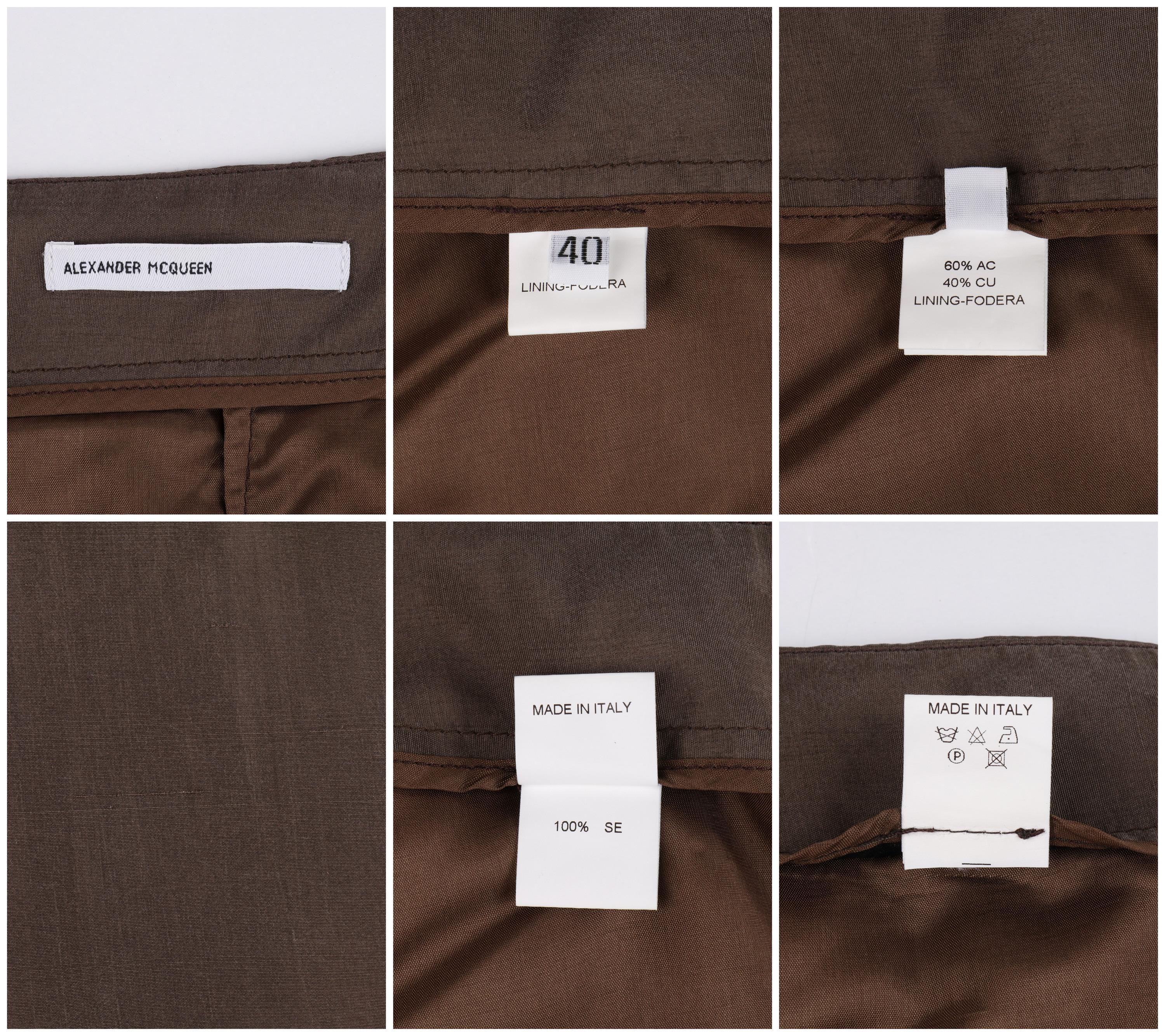 Women's ALEXANDER McQUEEN S/S 1996 Brown Silk Horizontal Pleated Adjustable Pencil Skirt For Sale