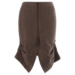 ALEXANDER McQUEEN S/S 1996 Brown Silk Horizontal Pleated Adjustable Pencil Skirt