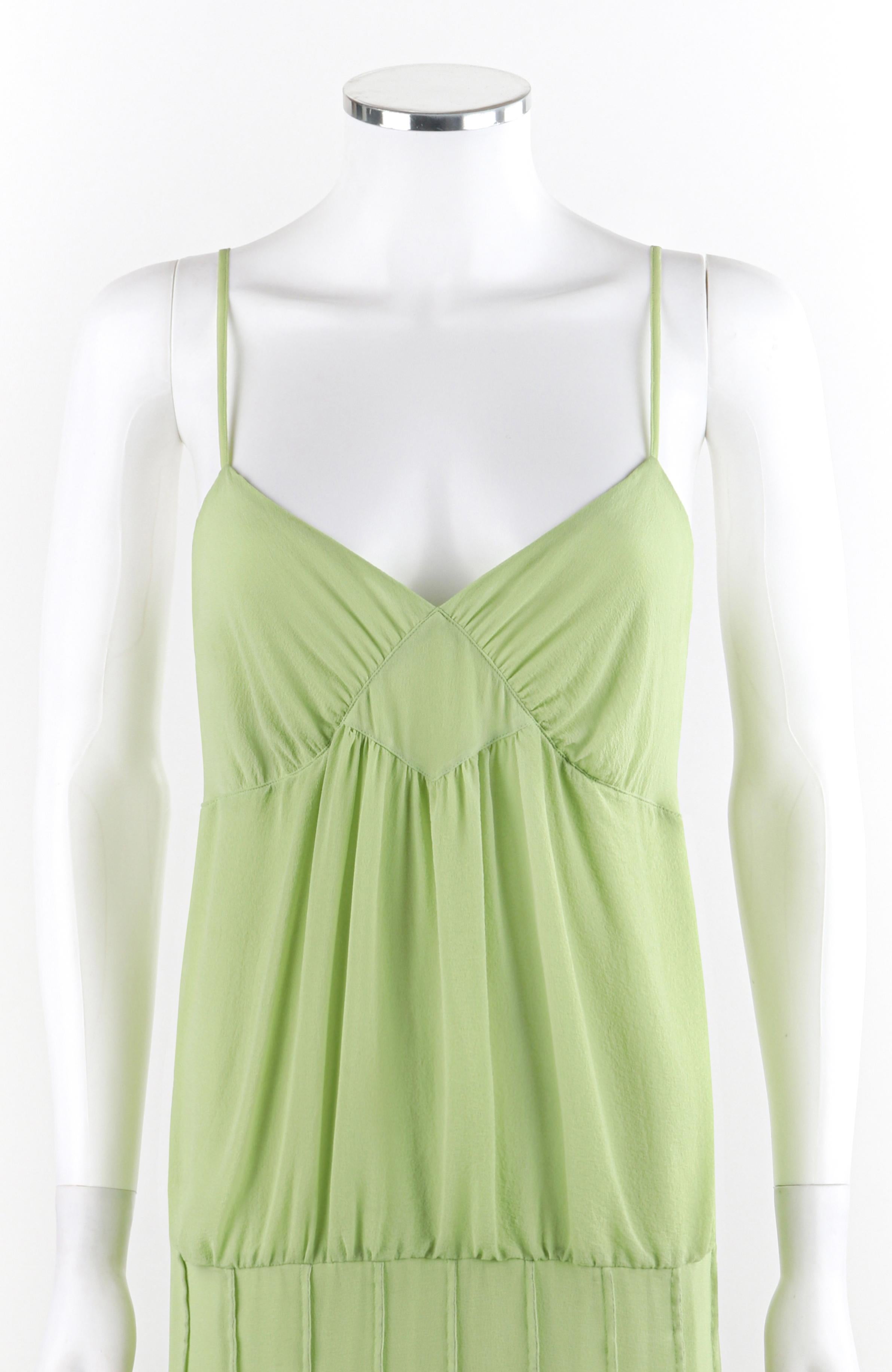 ALEXANDER MCQUEEN S/S 1996 Chartreuse Ruffled Tiered V-neck Pleated Sundress  In Fair Condition For Sale In Thiensville, WI