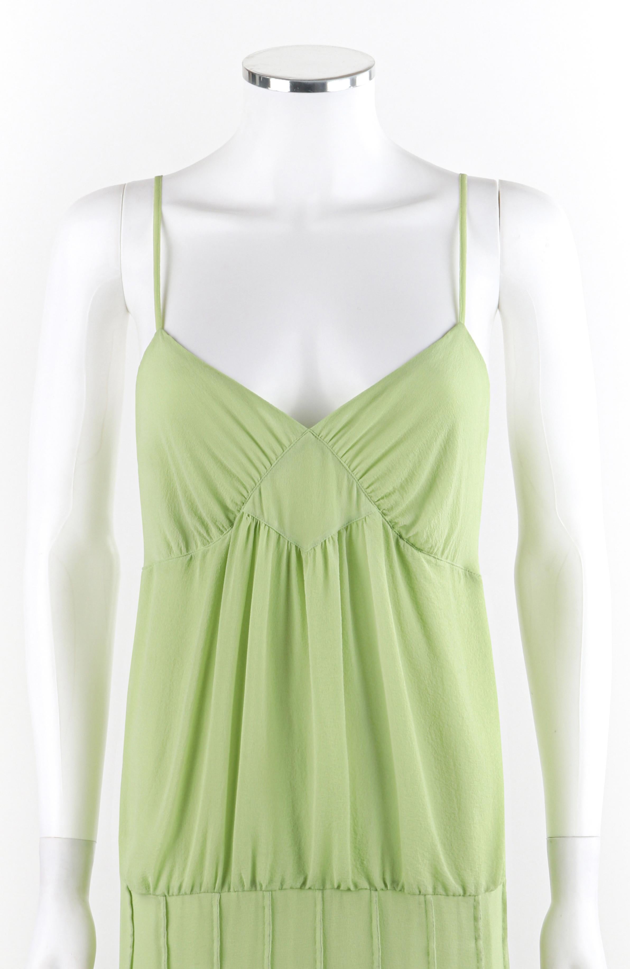 Green ALEXANDER MCQUEEN S/S 1996 Chartreuse Ruffled Tiered V-neck Pleated Sundress For Sale