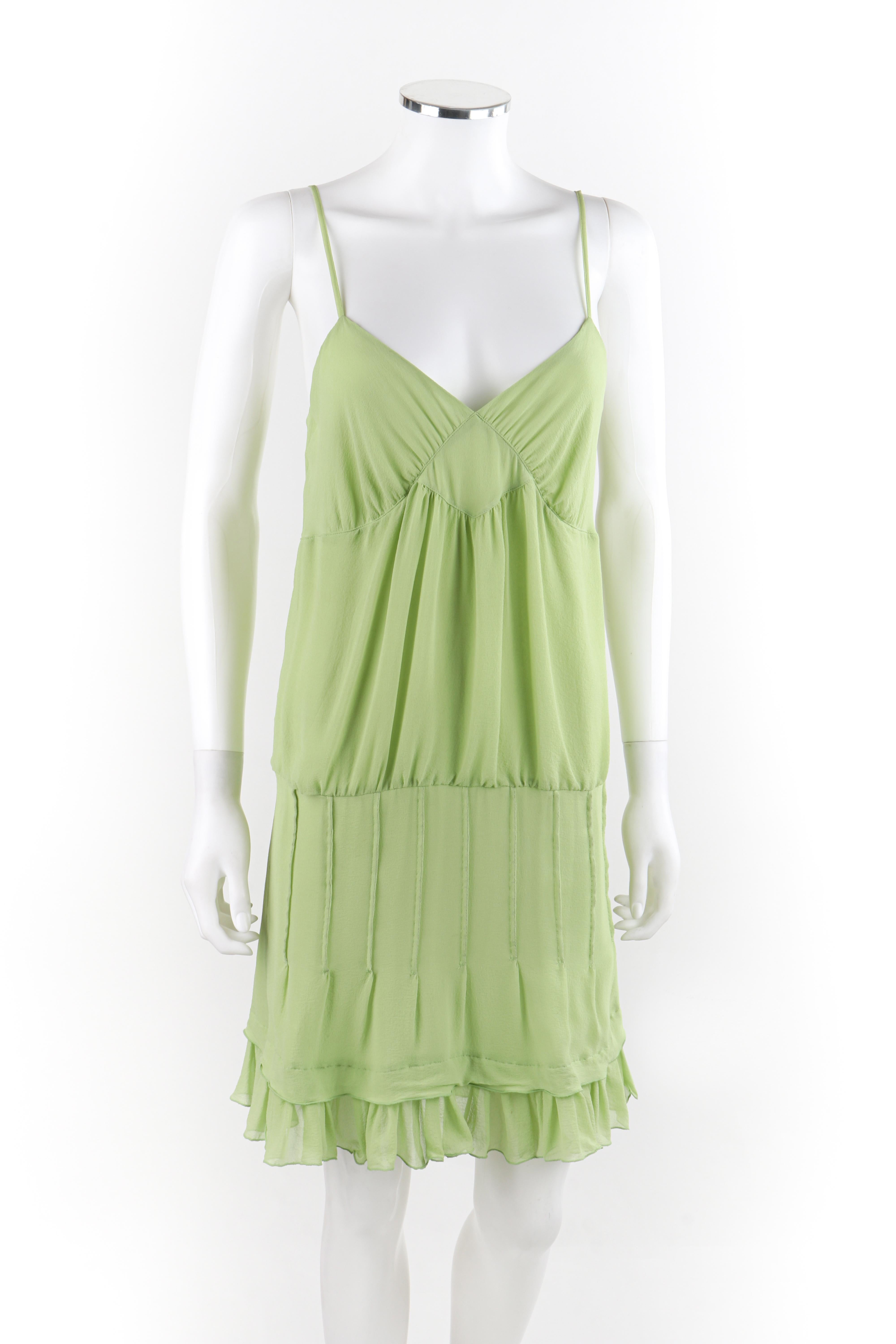 Women's ALEXANDER MCQUEEN S/S 1996 Chartreuse Ruffled Tiered V-neck Pleated Sundress  For Sale