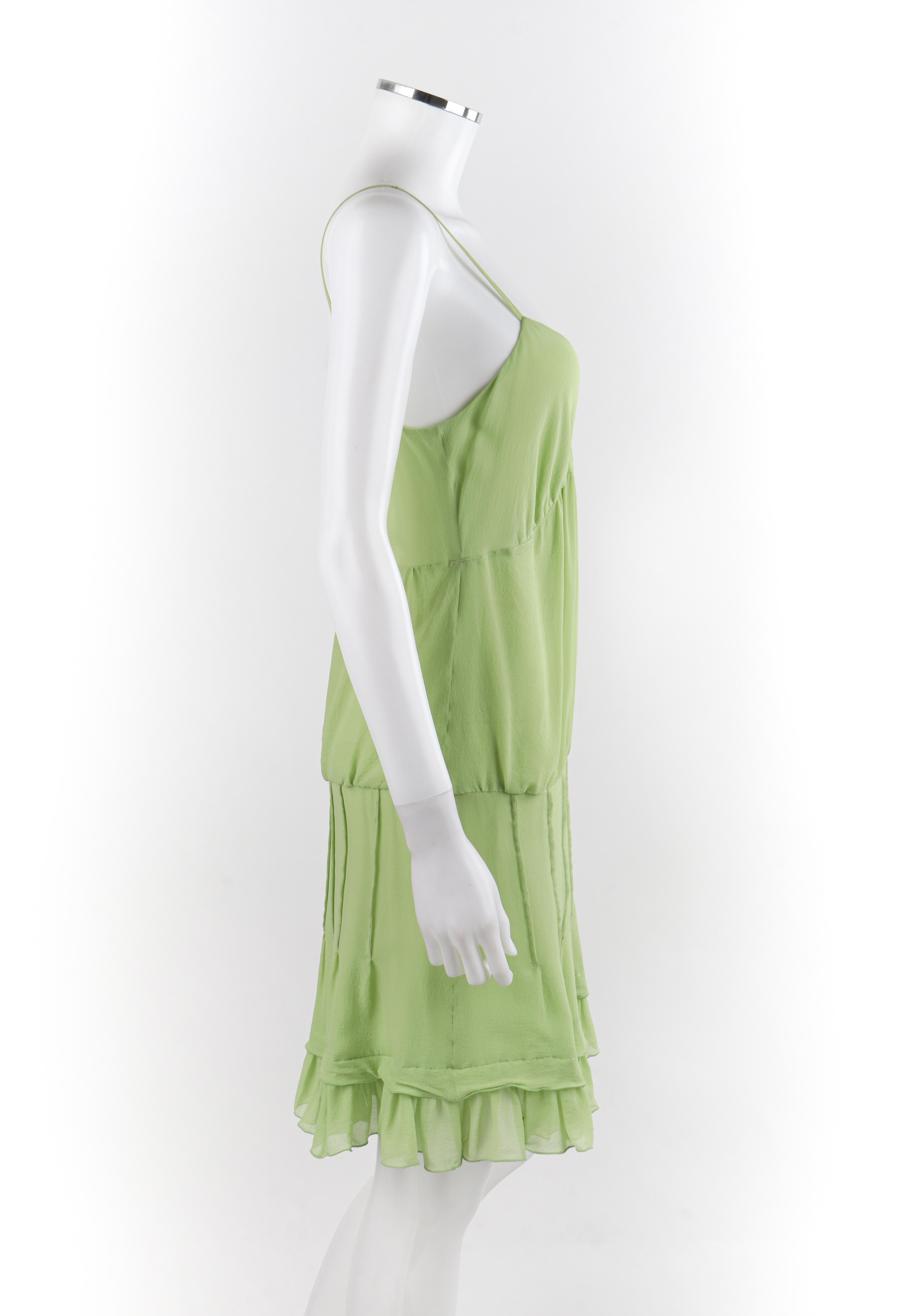 ALEXANDER MCQUEEN S/S 1996 Chartreuse Ruffled Tiered V-neck Pleated Sundress  For Sale 1