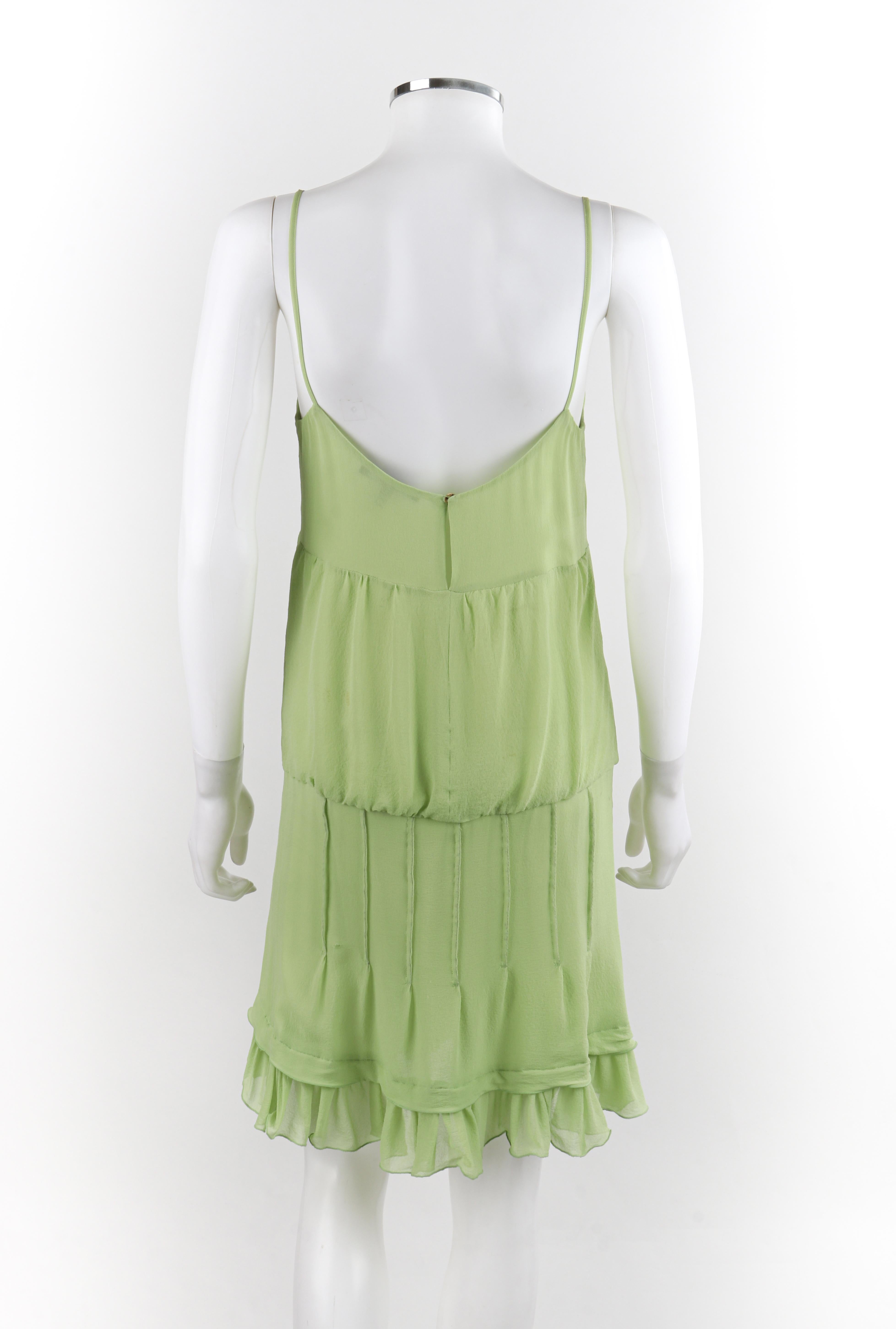 ALEXANDER MCQUEEN S/S 1996 Chartreuse Ruffled Tiered V-neck Pleated Sundress  For Sale 2
