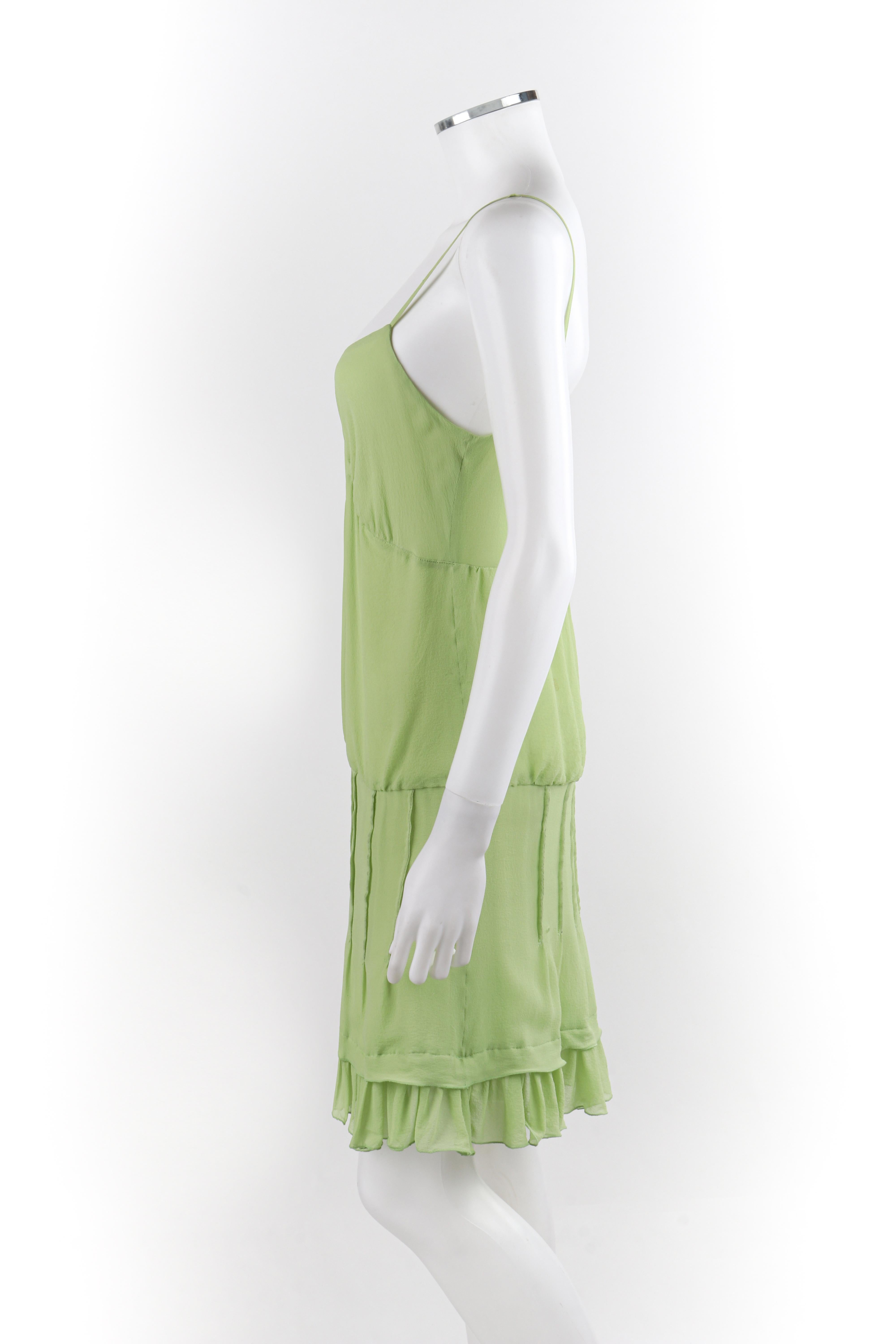 ALEXANDER MCQUEEN S/S 1996 Chartreuse Ruffled Tiered V-neck Pleated Sundress  For Sale 3