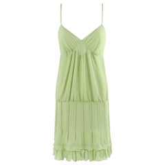 ALEXANDER McQueen - P/E 1996 - Abito da sole a pieghe con scollo a V e increspature, colore chartreuse