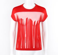 ALEXANDER McQUEEN S/S 1996 Red Semi Sheer Mesh Short Sleeve Shell Top
