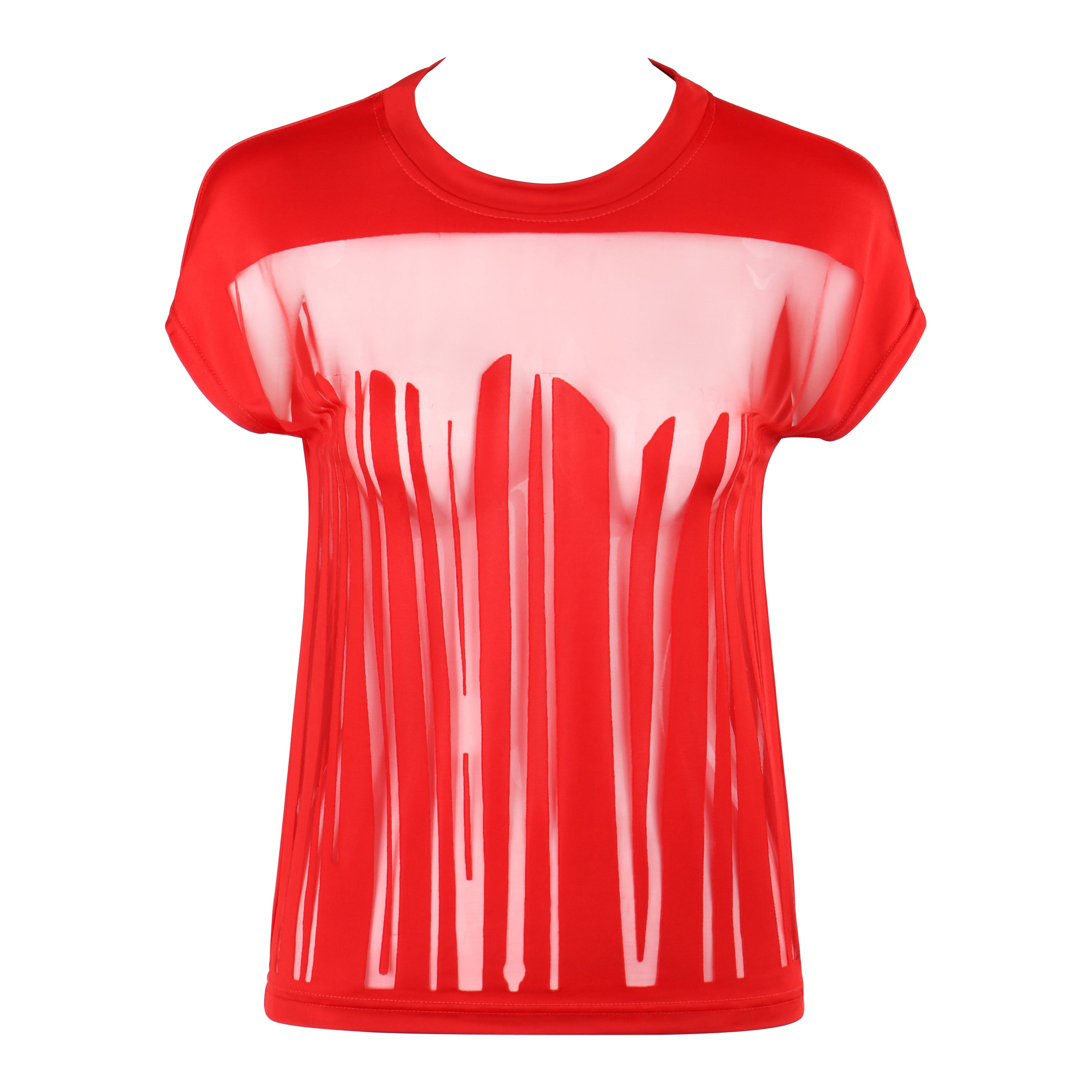 ALEXANDER McQUEEN S/S 1996 Red Semi Sheer Mesh Short Sleeve Shell Top