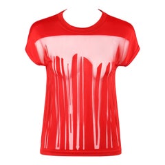 ALEXANDER McQueen - P/E 1996 - Top a manica corta in maglia semi trasparente rosso