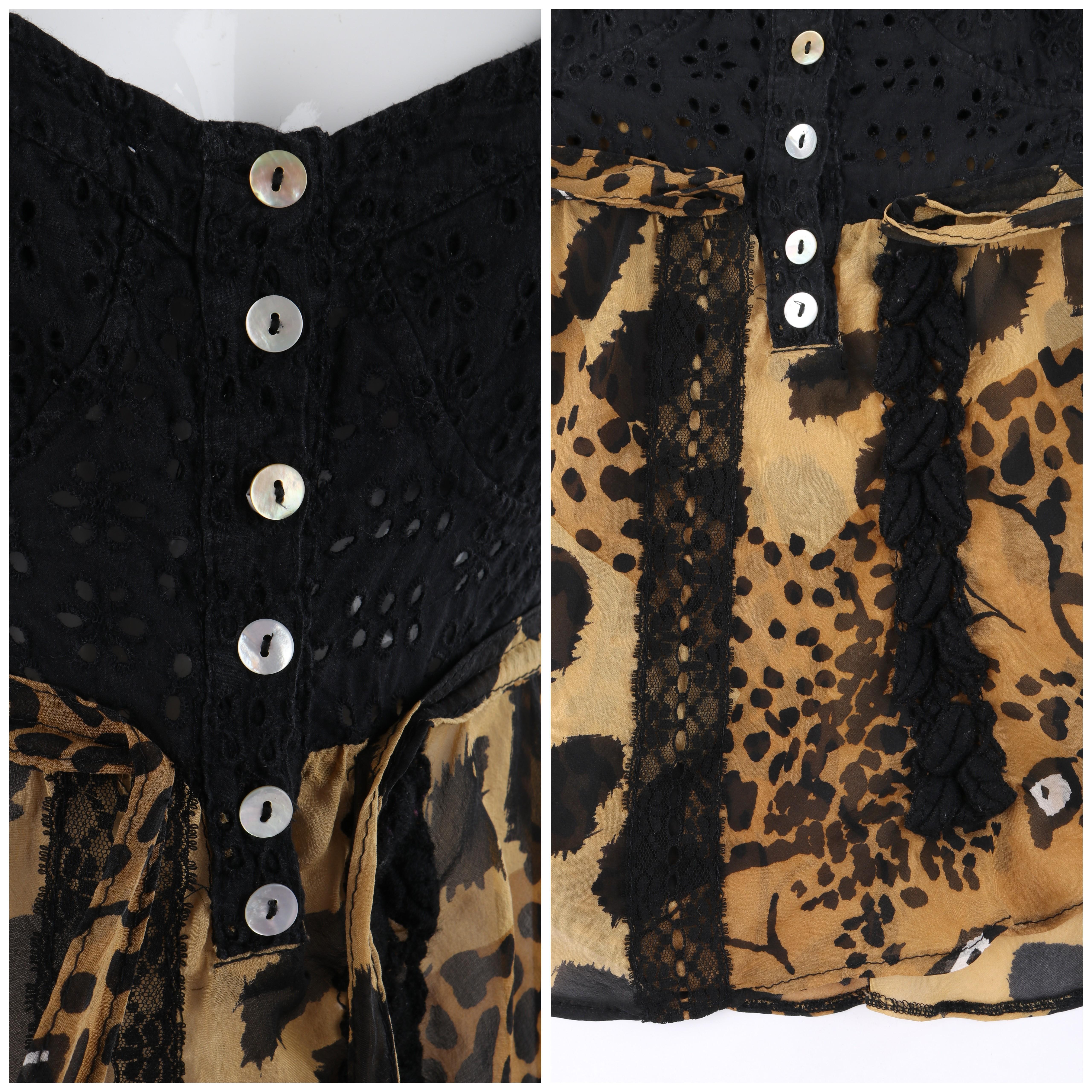 ALEXANDER McQUEEN S/S 1996 “The Hunger” Black Eyelet Leopard Chiffon Blouse Top For Sale 2