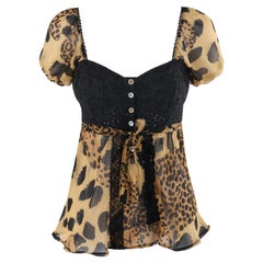 ALEXANDER McQUEEN S/S 1996 "The Hunger" Blusa de gasa de leopardo con ojales negros
