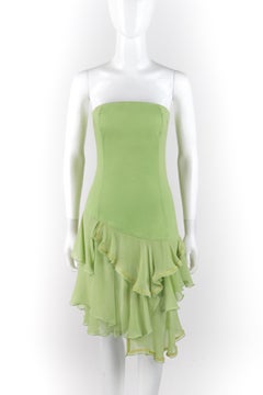 ALEXANDER McQUEEN S/S 1996 “The Hunger” Green Asymmetric Strapless Ruffle Dress