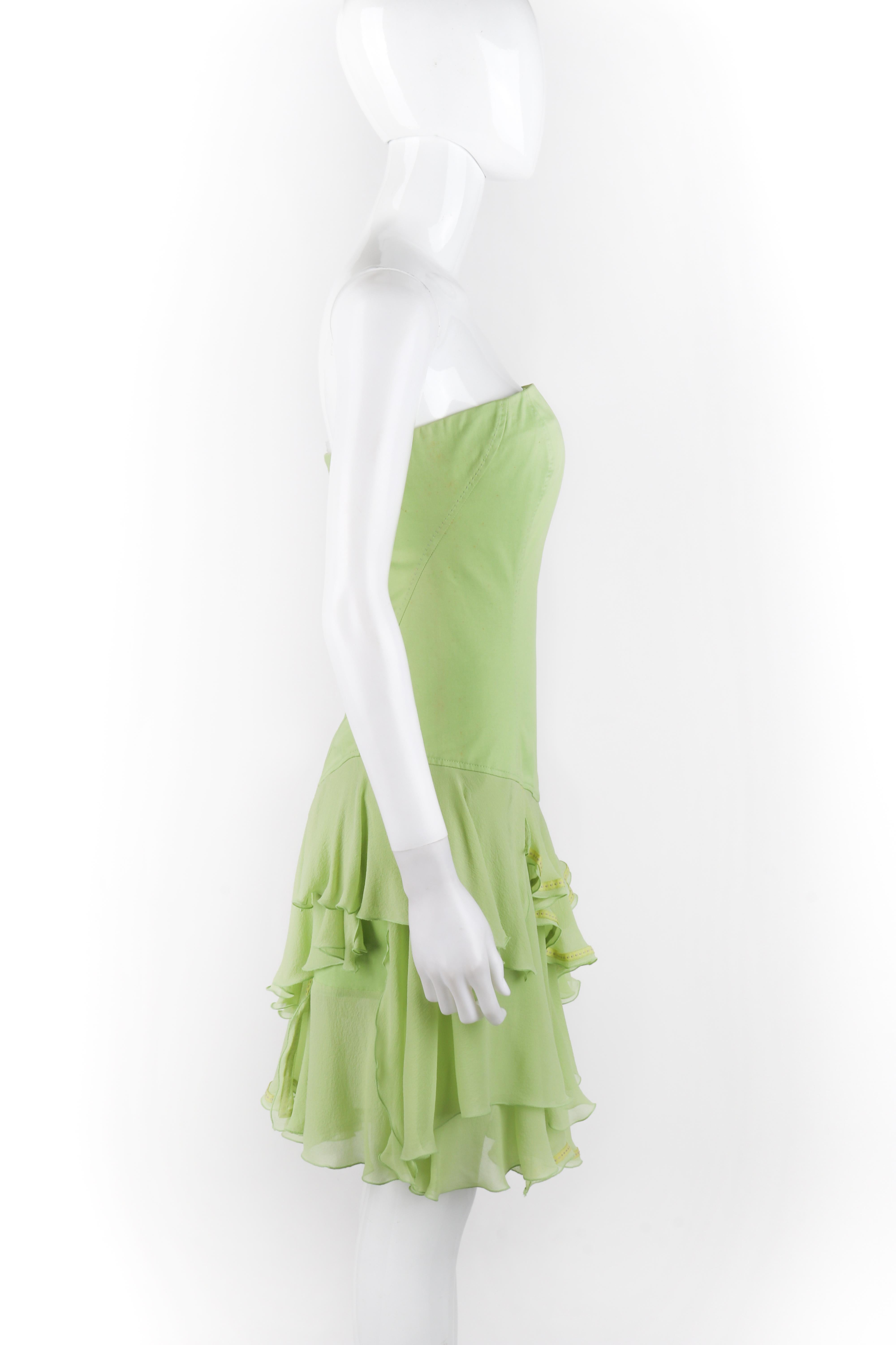 green strapless ruffle dress