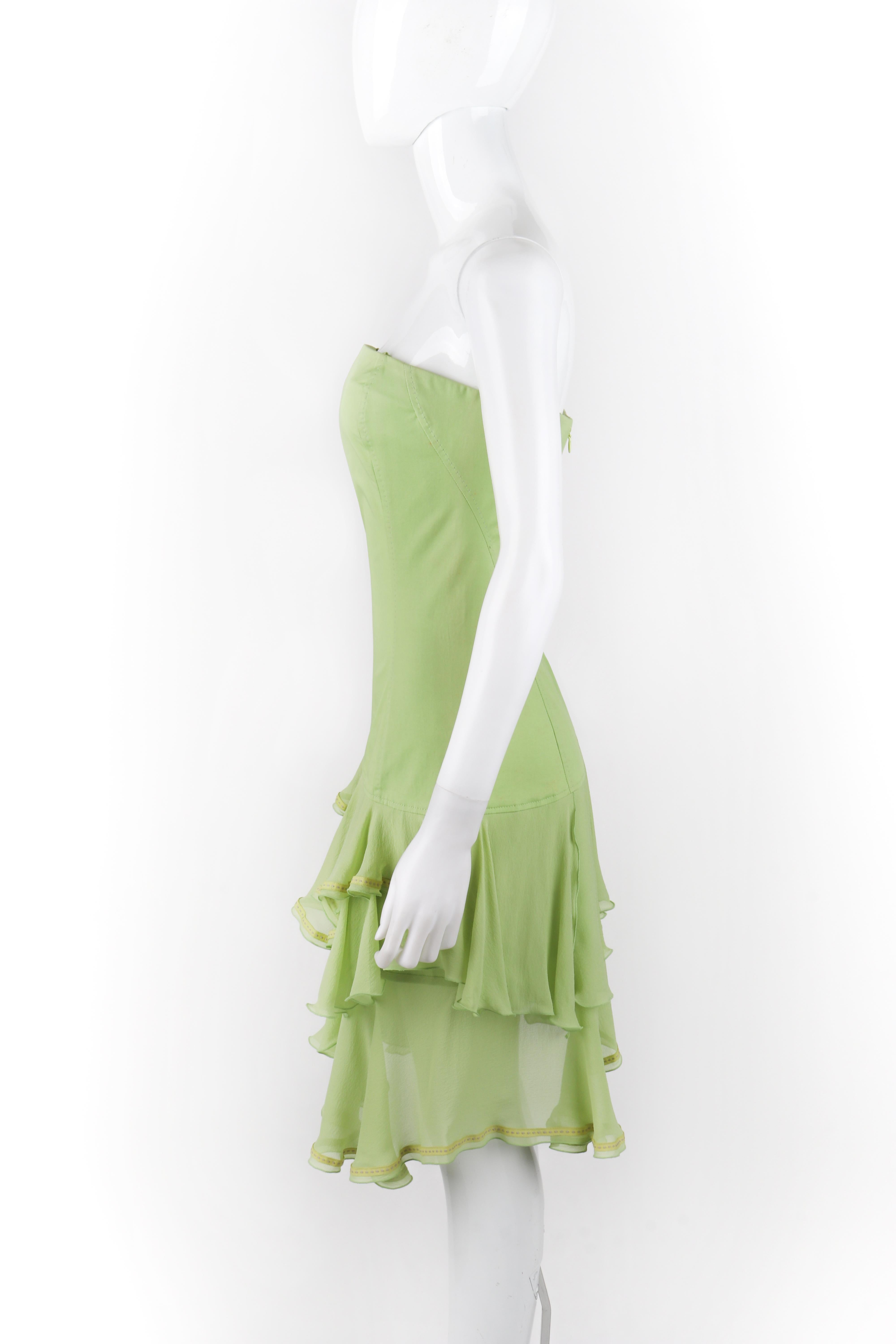 ALEXANDER McQUEEN S/S 1996 “The Hunger” Green Asymmetric Strapless Ruffle Dress In Good Condition For Sale In Thiensville, WI