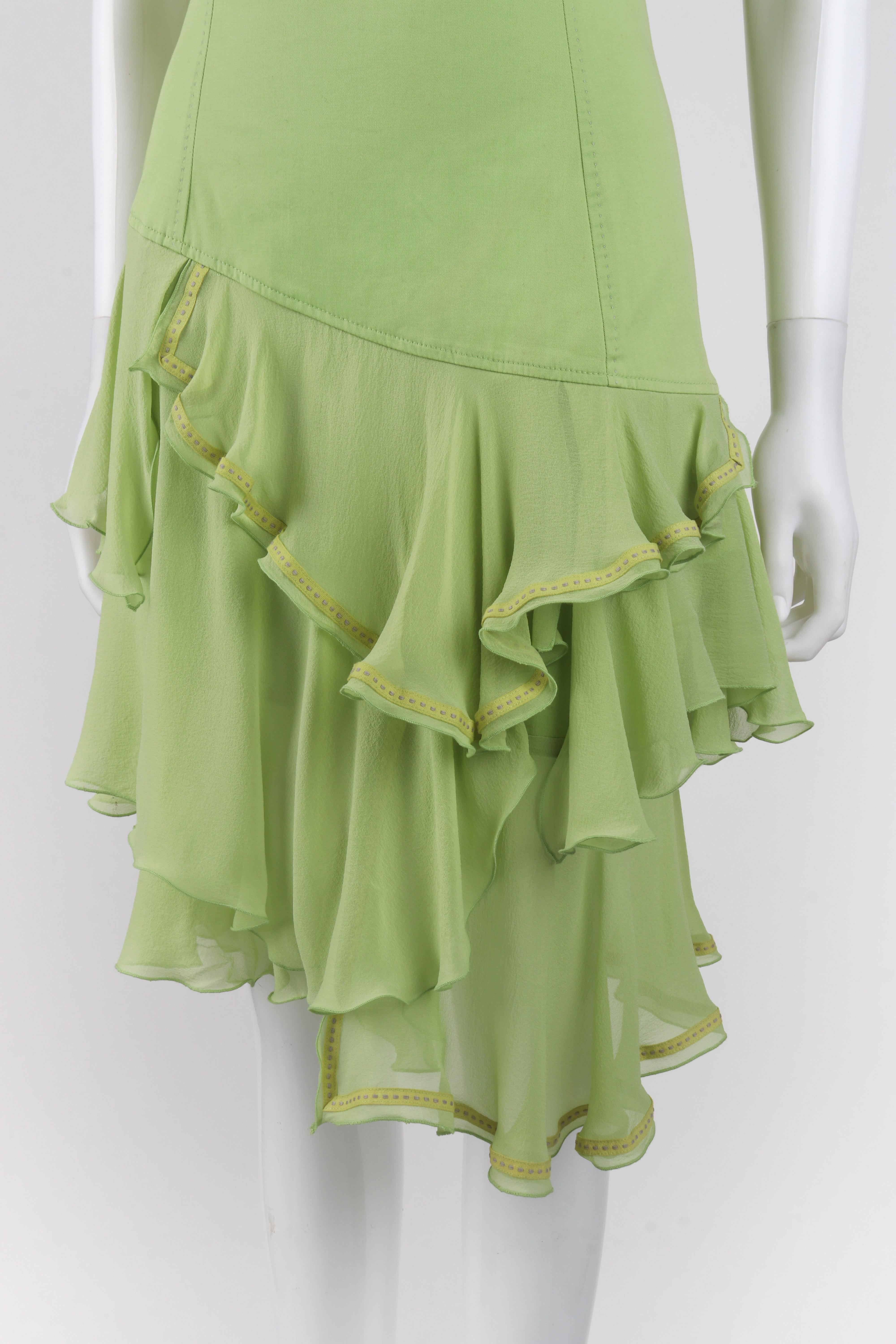 Women's ALEXANDER McQUEEN S/S 1996 “The Hunger” Green Asymmetric Strapless Ruffle Dress For Sale