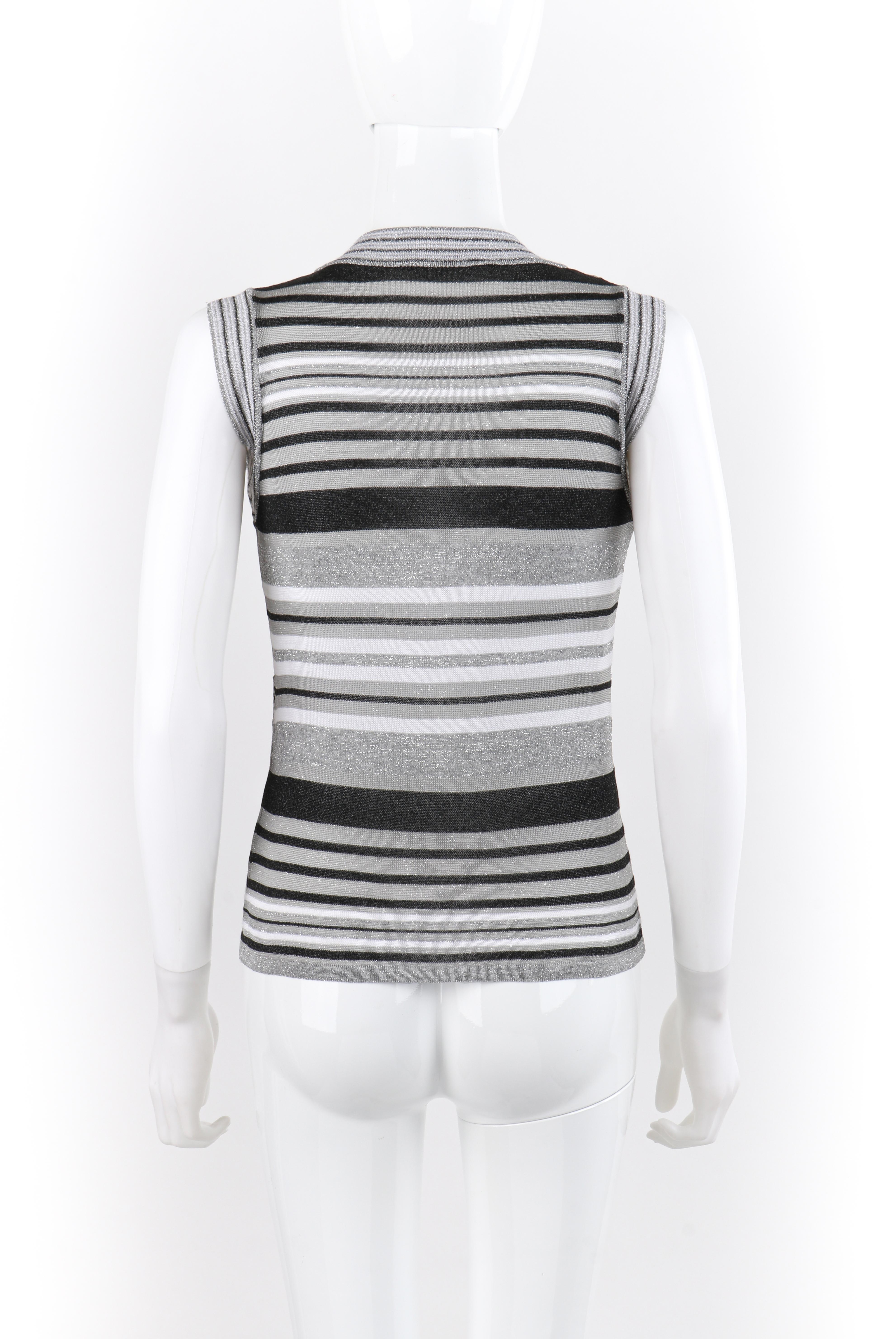 Gray ALEXANDER McQUEEN S/S 1996 “The Hunger” Metallic Striped V-Neck Knit Tank Top For Sale