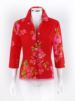 ALEXANDER McQUEEN S/S 1996 "The Hunger" Red Pink Floral Eyelet Button-Down Top