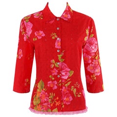 ALEXANDER McQUEEN S/S 1996 "The Hunger" Top abotonado con ojales florales rosa rojizo