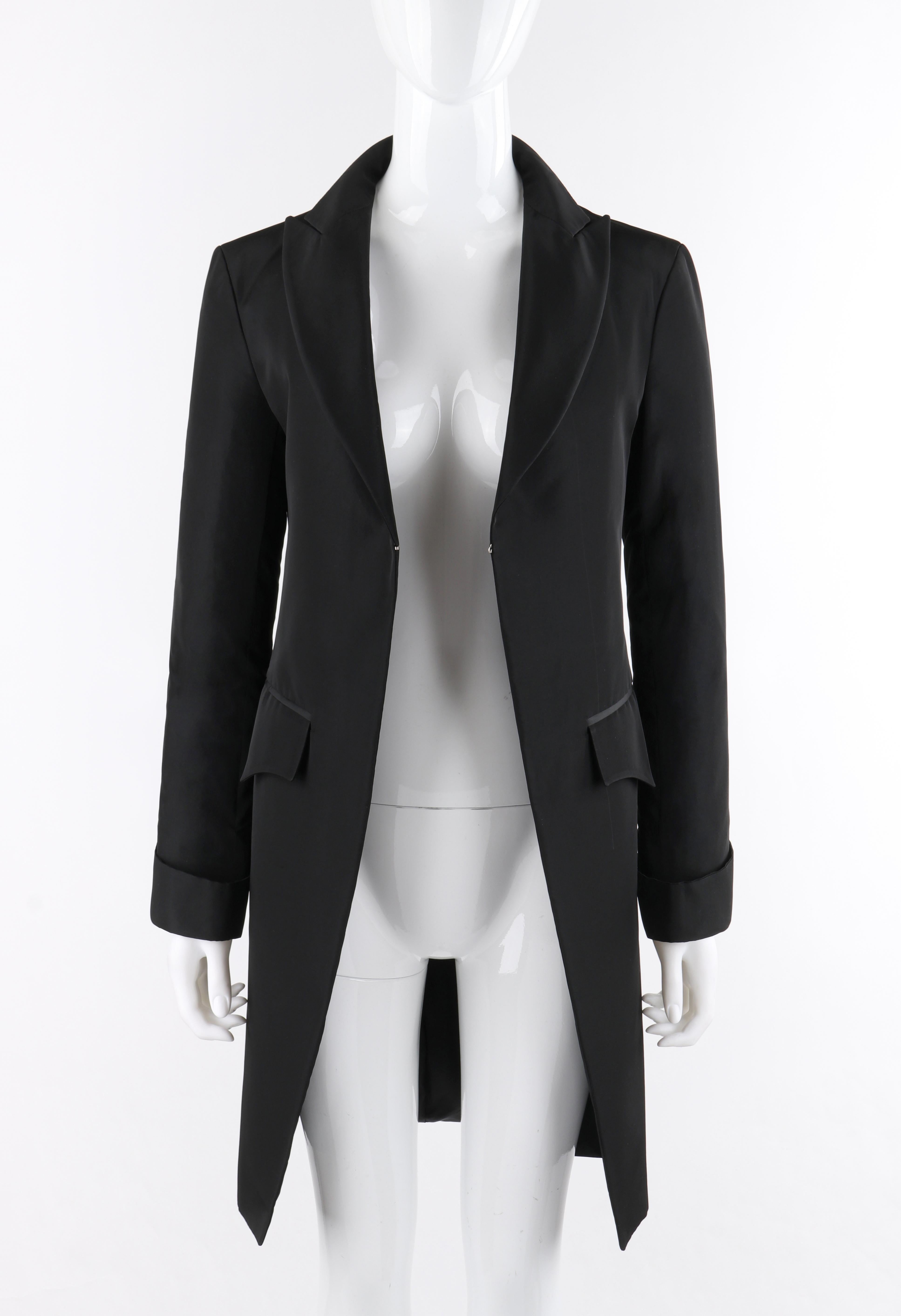 ALEXANDER McQUEEN S/S 1997 “La Poupee” Black Single Closure Cutaway Dress Jacket

Brand / Manufacturer: Alexander McQueen
Collection: S/S 1997 “La Poupee”- Runway look #19, #70
Designer: Alexander McQueen 
Style: Cutaway style jacket
Color(s):