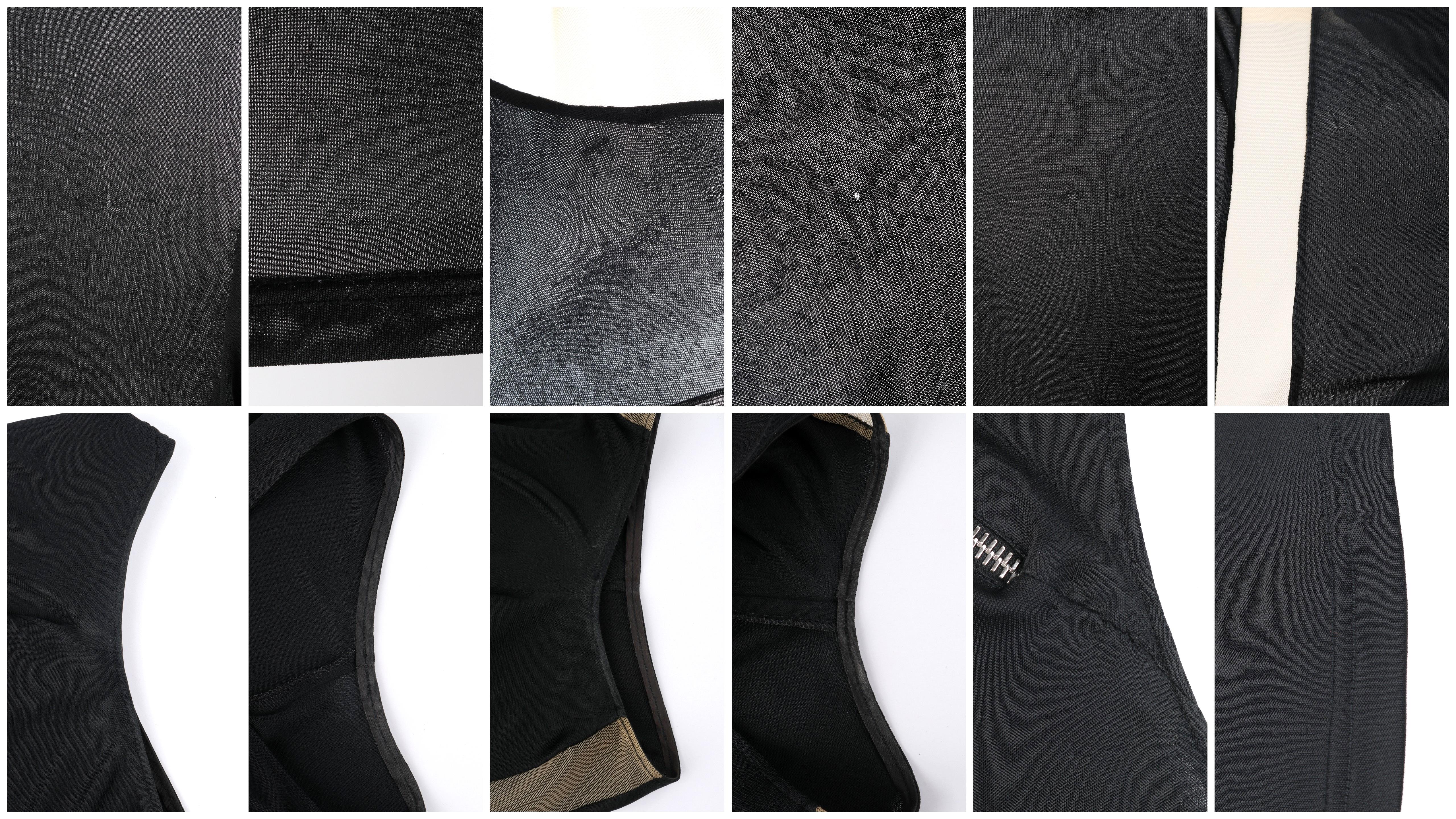 ALEXANDER McQUEEN S/S 1997 “La Poupée” Black Tan Asymmetric Mesh Zipper Tank Top For Sale 2