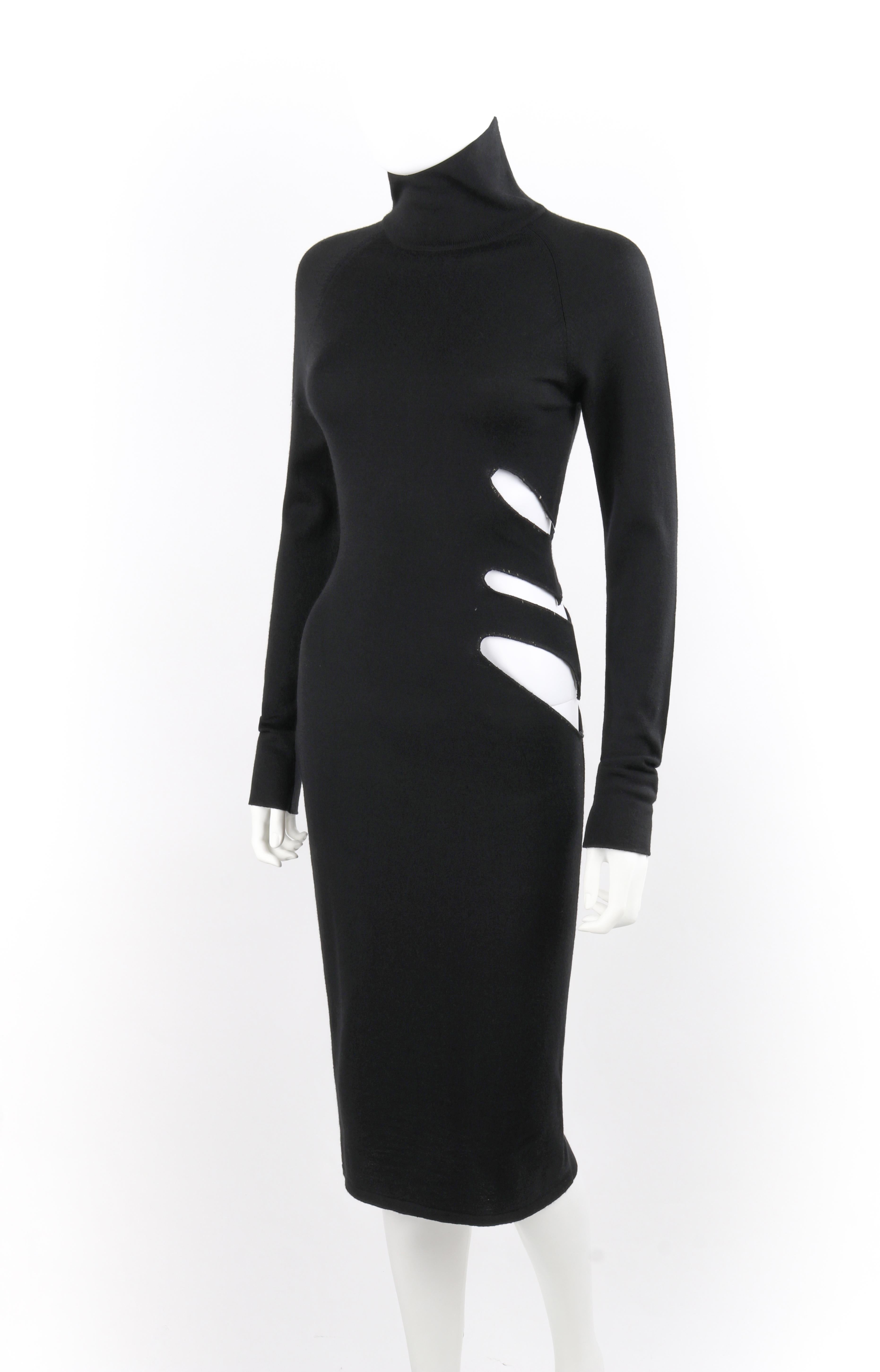 ALEXANDER McQUEEN S/S 1997 “La Poupée” Black Wool Illusion Cutout Cocktail Dress In Fair Condition For Sale In Thiensville, WI