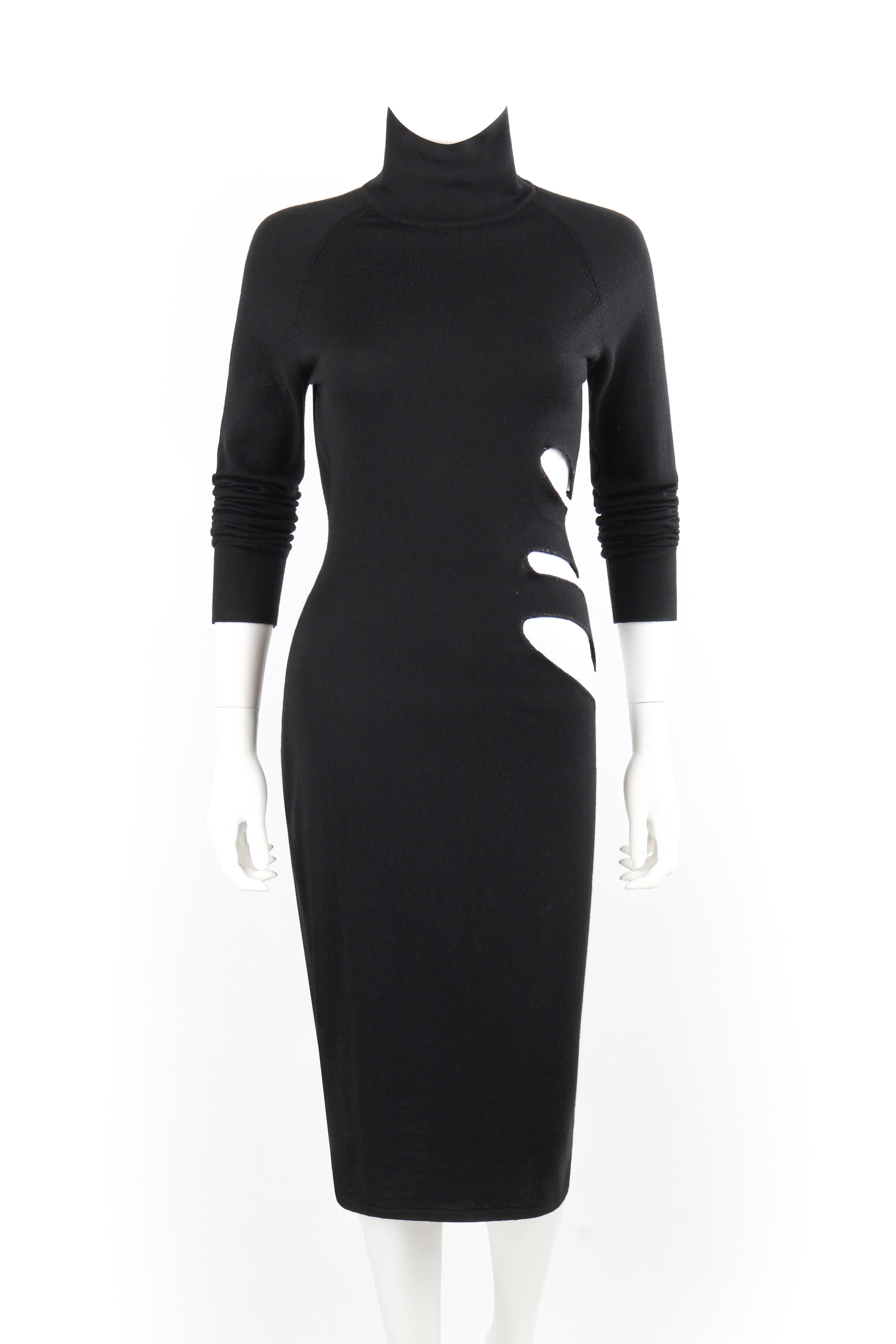 Women's ALEXANDER McQUEEN S/S 1997 “La Poupée” Black Wool Illusion Cutout Cocktail Dress For Sale