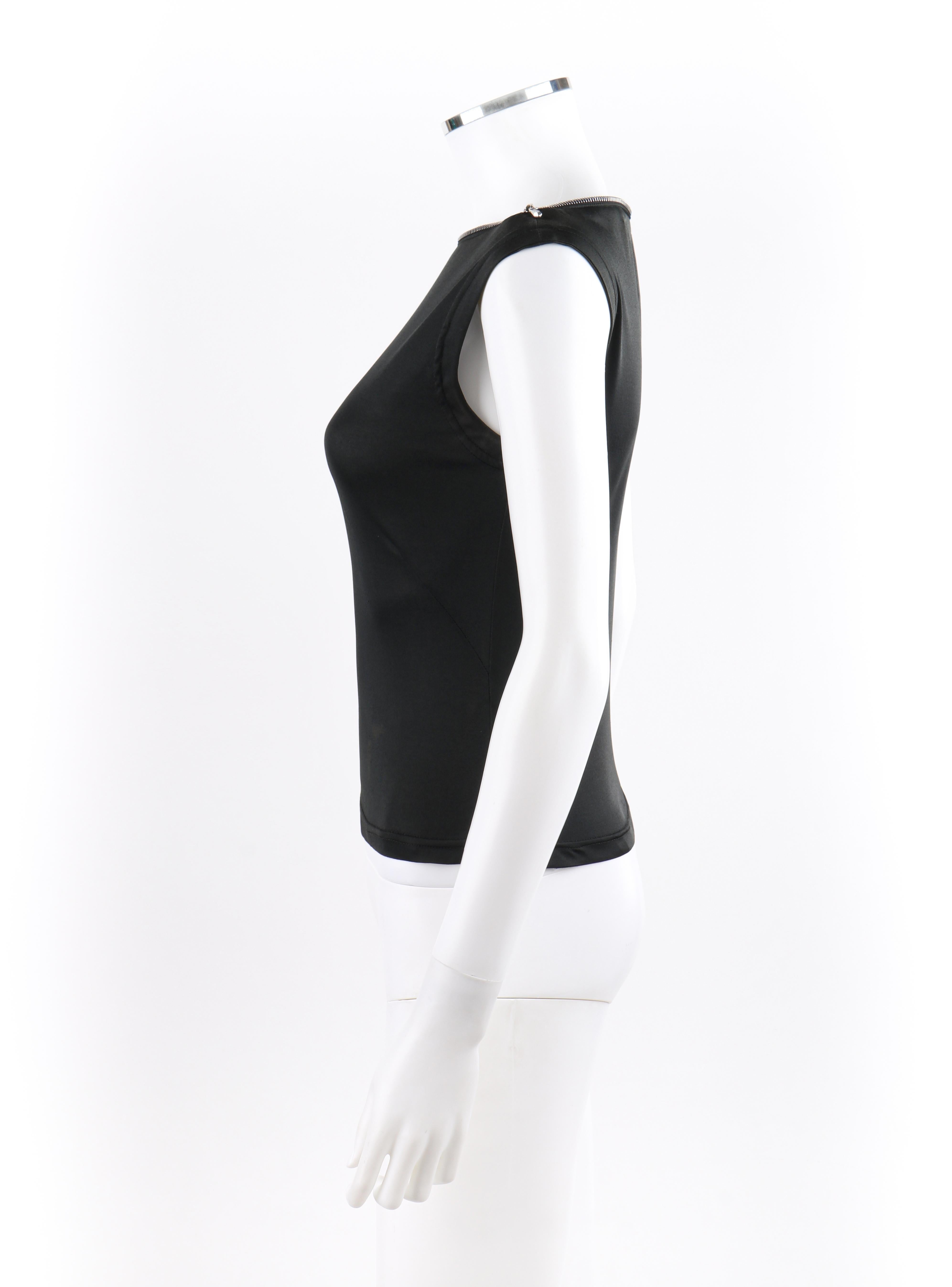 ALEXANDER McQUEEN S/S 1997 “La Poupée” Black Zipper Neck Extended Shoulder Shirt In Good Condition For Sale In Thiensville, WI