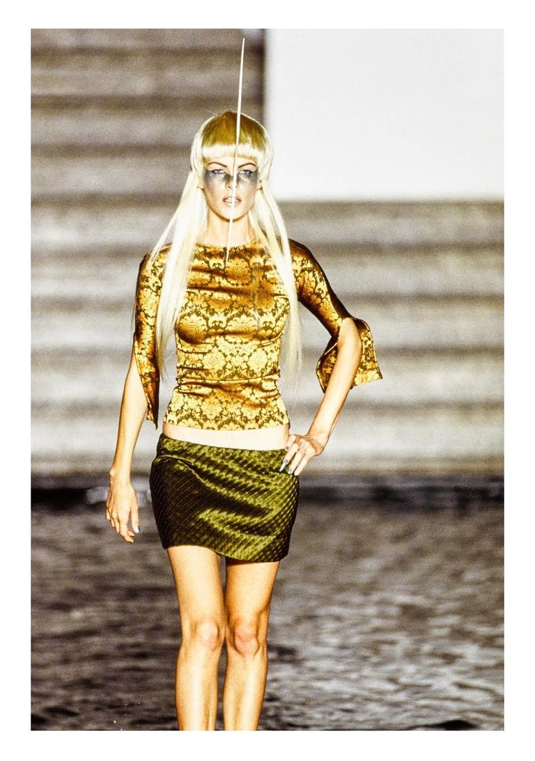 ALEXANDER McQUEEN S/S 1997 “La Poupee” Metallic Green Micro-Mini "Bumster"  Skirt For Sale at 1stDibs