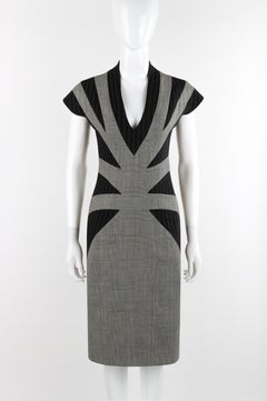 ALEXANDER McQUEEN S/S 1998 “Golden Shower” Gray Black Plunge Neck Sheath Dress