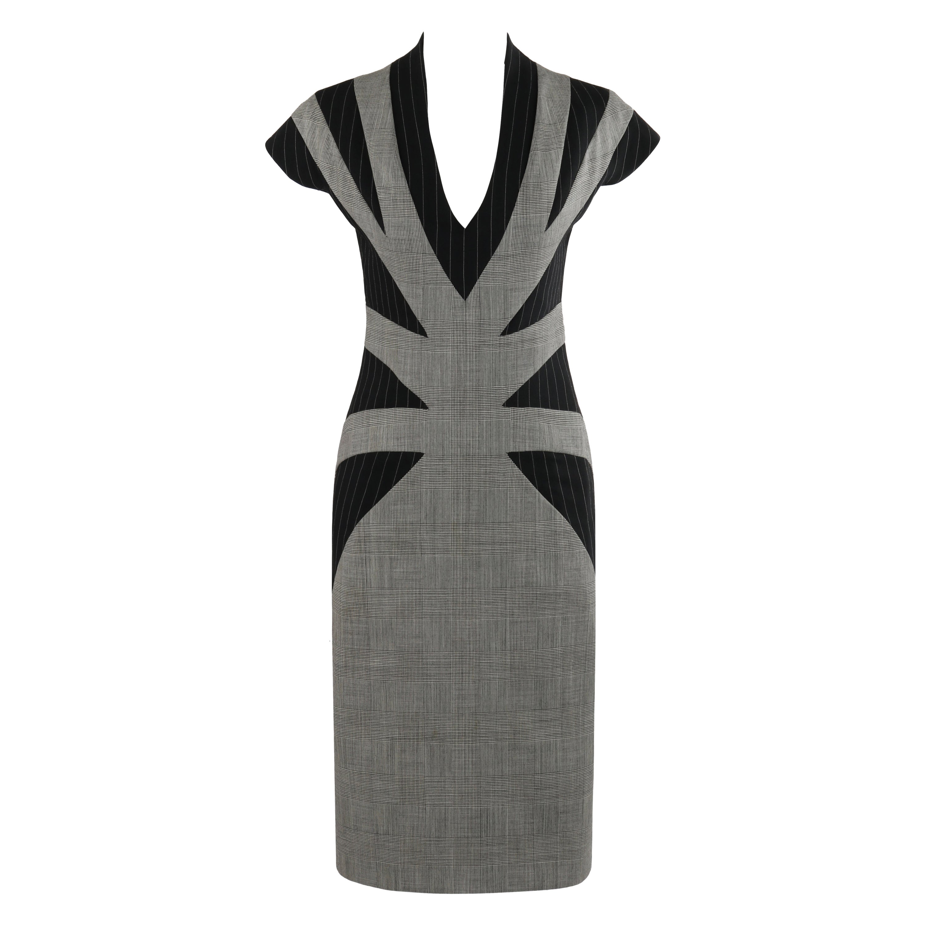 ALEXANDER McQueen - Vestito a tubino con scollo a tuffo grigio e nero P/E 1998 "Golden Shower
