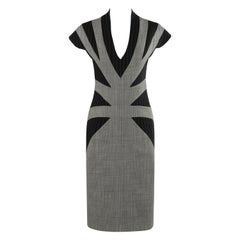 ALEXANDER McQUEEN S/S 1998 “Golden Shower” Gray Black Plunge Neck Sheath Dress