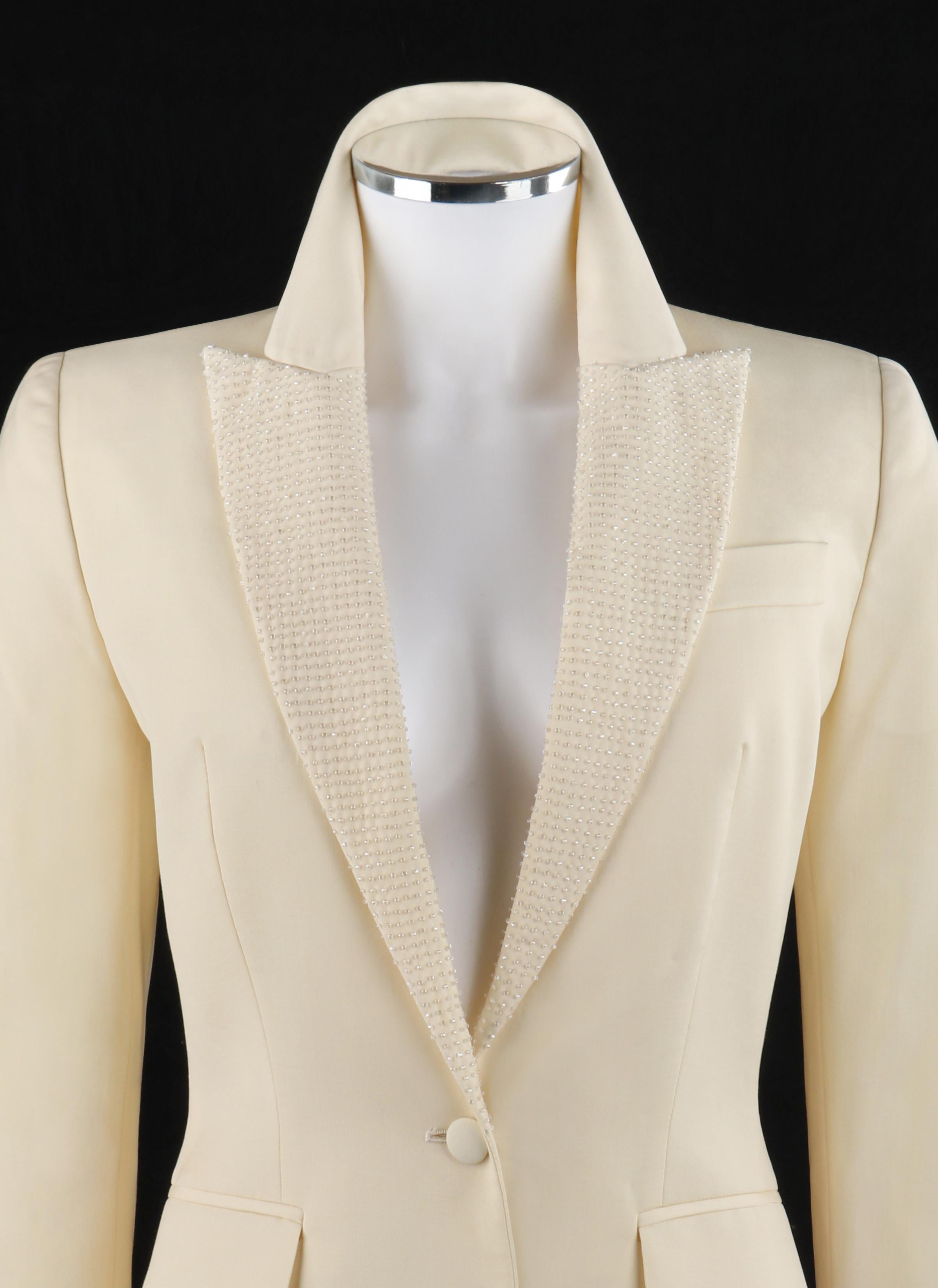 ALEXANDER McQUEEN S/S 1998 “Golden Shower” Light Yellow Beaded Blazer Jacket

Brand / Manufacturer: Alexander McQueen
Collection: S/S 1998 “Golden Shower”
Designer: Alexander McQueen
Style: Tailored blazer jacket
Color(s): Light yellow
Lined: