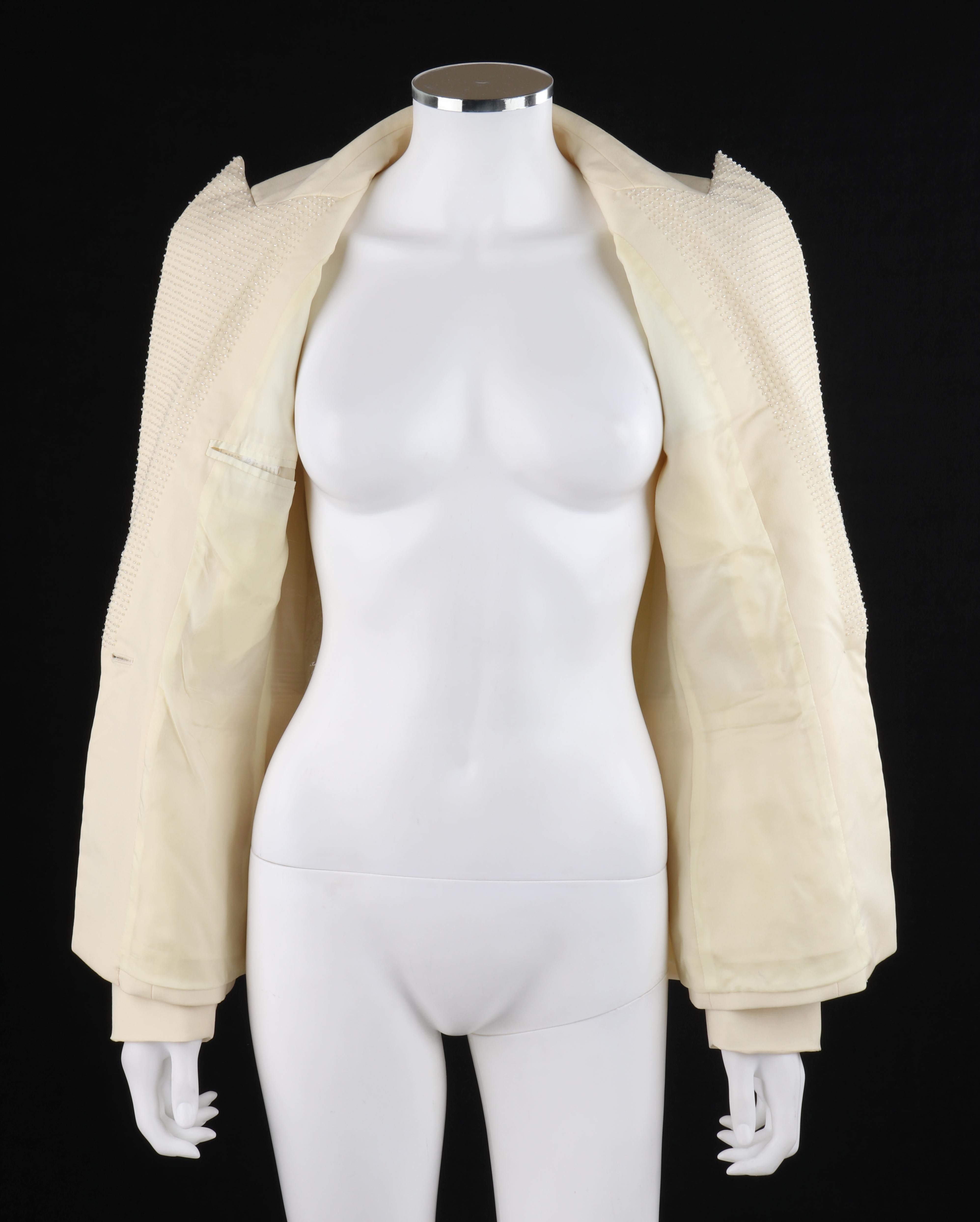 ALEXANDER McQUEEN S/S 1998 “Golden Shower” Light Yellow Beaded Blazer Jacket In Good Condition For Sale In Thiensville, WI