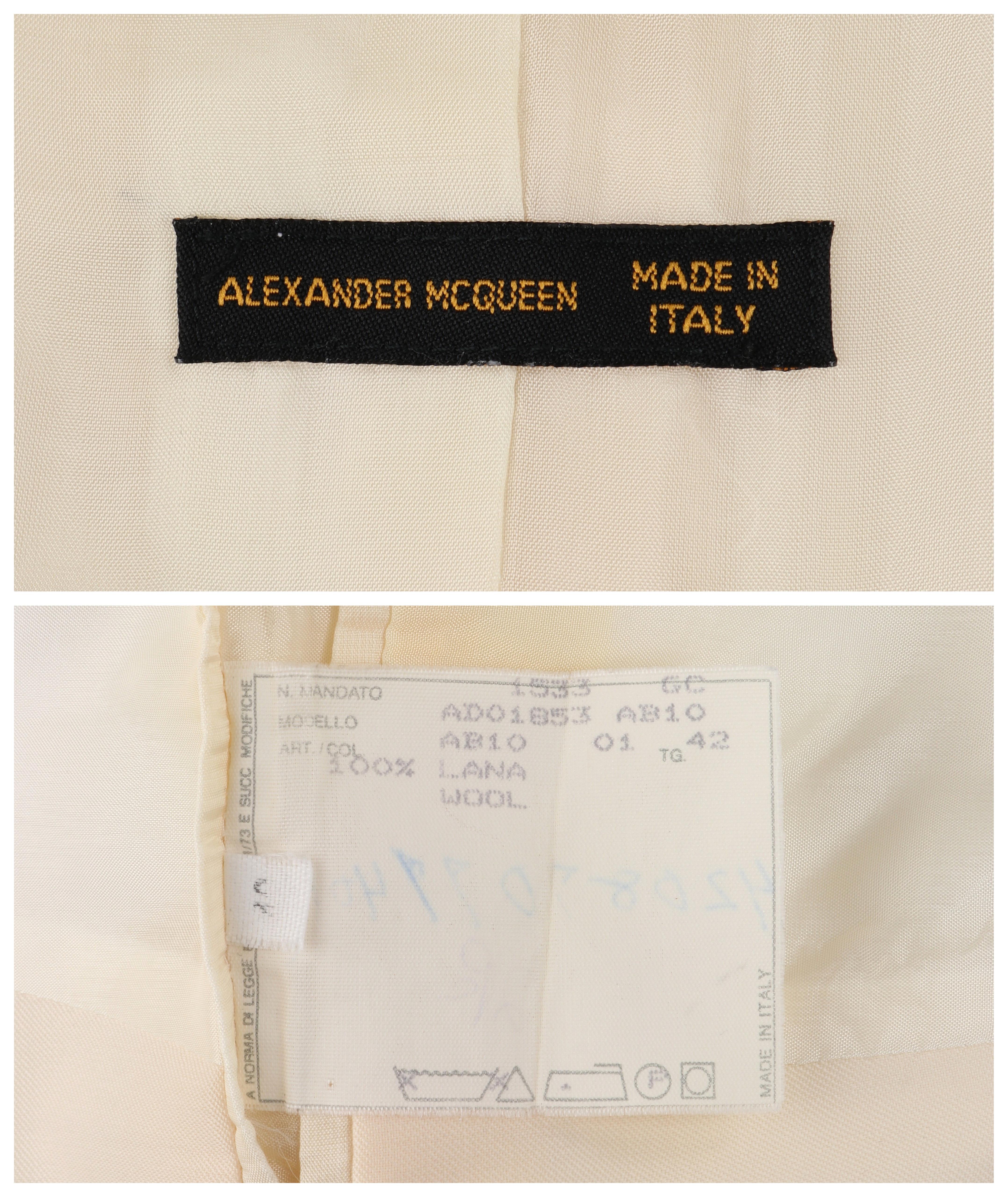 Women's ALEXANDER McQUEEN S/S 1998 Ivory Button Front Notch Collar Slanted Pocket Blazer For Sale