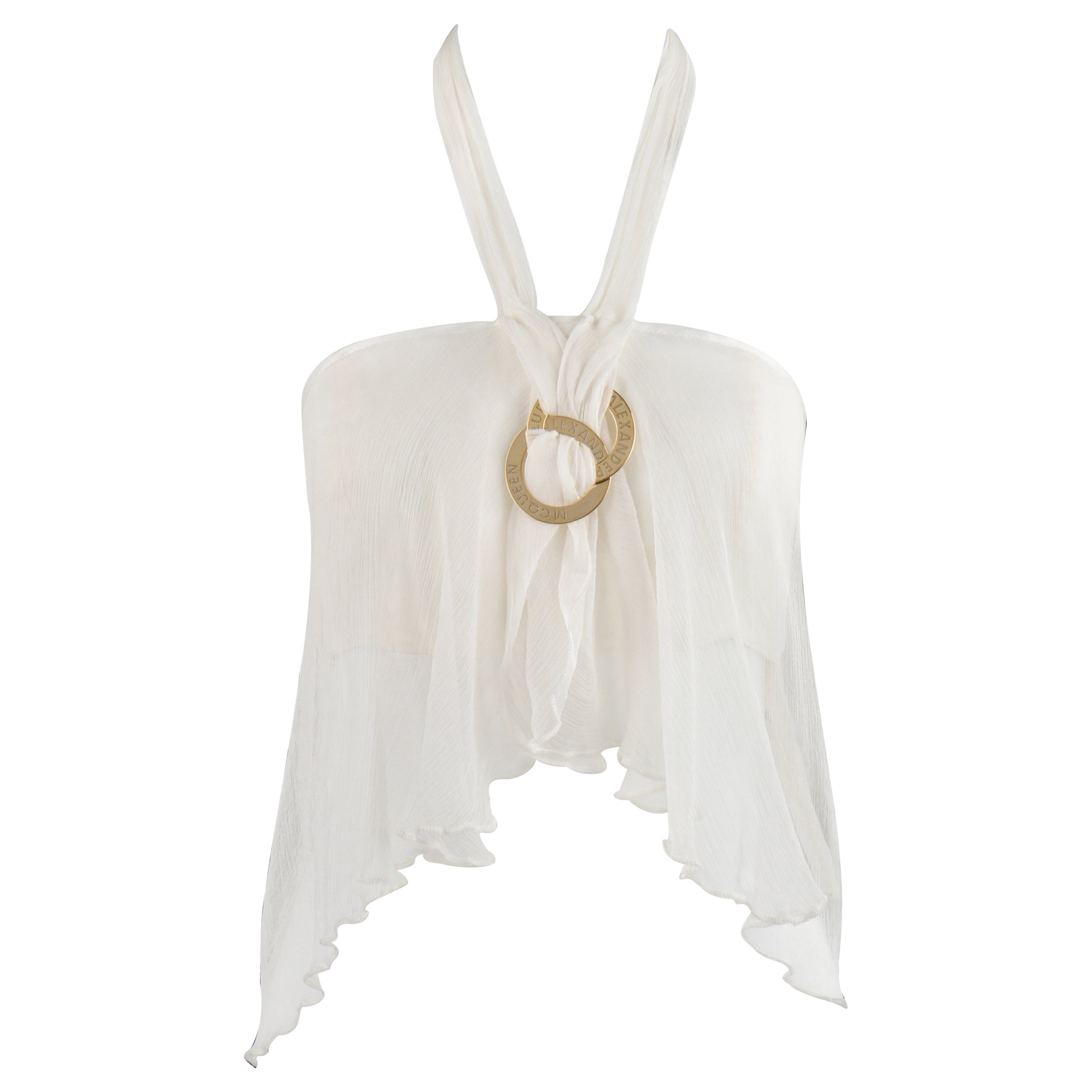 ALEXANDER McQUEEN S/S 1998 Camiseta sin mangas de gasa de seda blanca con detalles dorados NWT