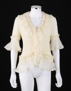 ALEXANDER McQUEEN S/S 1999 "No. 13" Crinkle Chiffon Ruffle Front Blouse w/ Tank