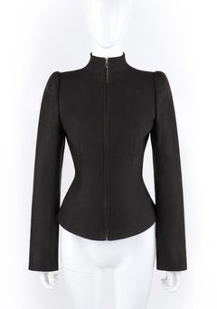 ALEXANDER McQUEEN S/S 2000 "Eye" Brown Zip-Up Mock Neck Wool Silk Fitted Jacket