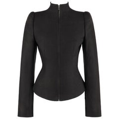 ALEXANDER McQUEEN S/S 2000 "Eye" Brown Zip-Up Mock Neck Wool Silk Fitted Jacket