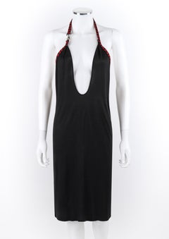 ALEXANDER McQUEEN S/S 2000 "Eye" Red Black Silk Halter Strap Plunge Back Dress